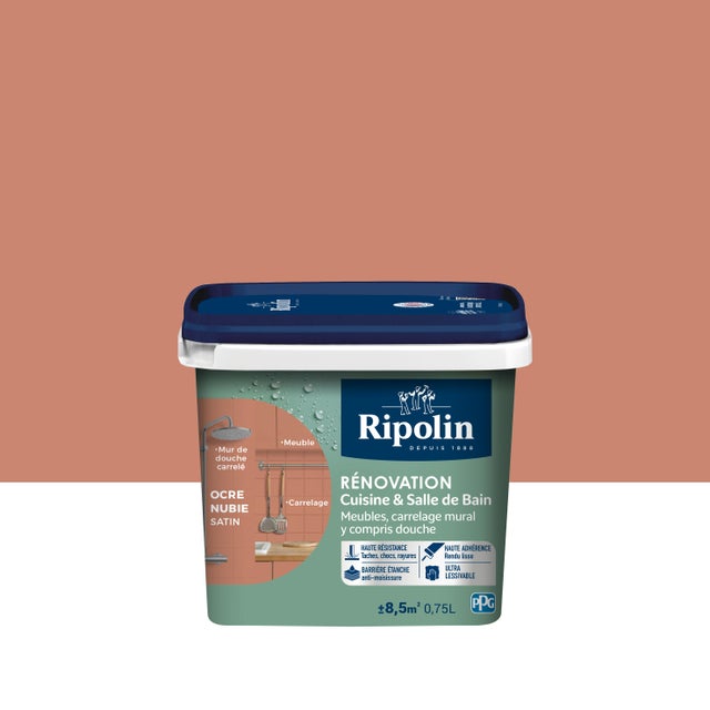 Peinture de rénovation meuble et carrelage ocre nubie satin pièce humide 0,75 L - RIPOLIN