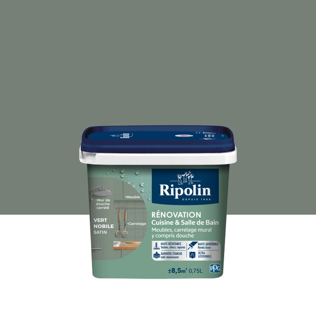 Peinture de rénovation meuble et carrelage vert nobile satin pièce humide 0,75 L - RIPOLIN