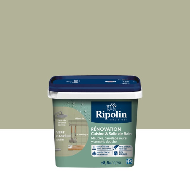 Peinture de rénovation meuble et carrelage vert gaspésie satin pièce humide 0,75 L - RIPOLIN