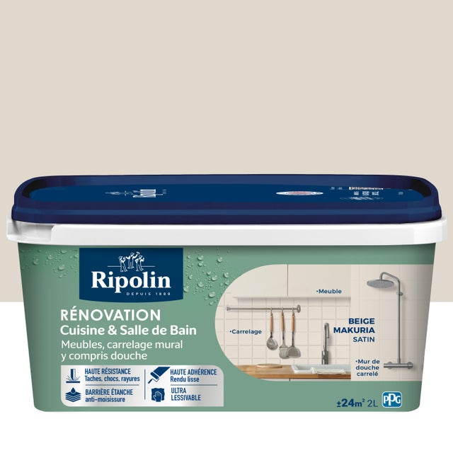 Peinture de rénovation meuble et carrelage beige makuria satin pièce humide 2 L - RIPOLIN
