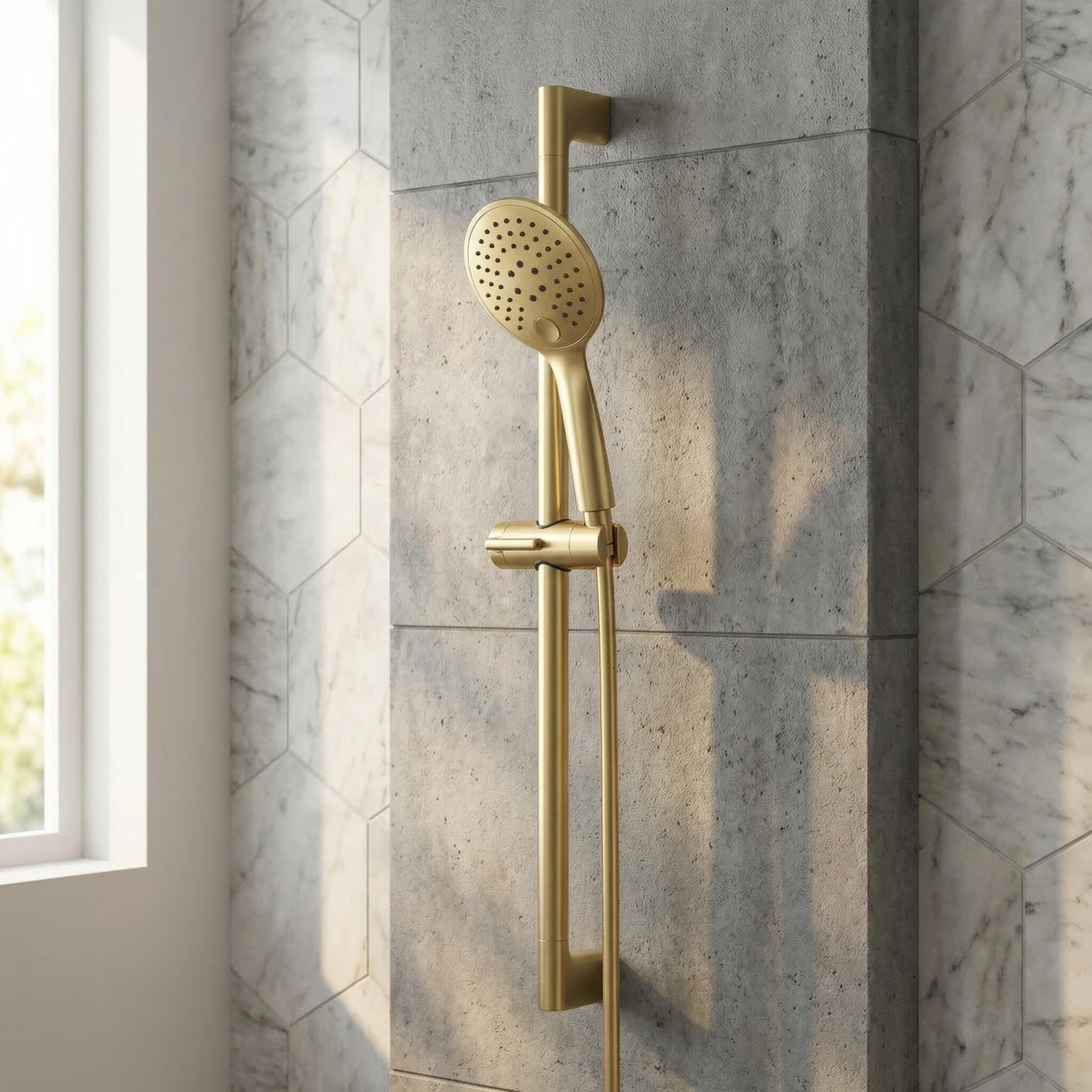 Pommeau de douche avec flexible et barre de douche 3 jets or Envol ESSEBAGNO