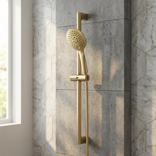 Pommeau de douche avec flexible et barre de douche 3 jets or Envol ESSEBAGNO