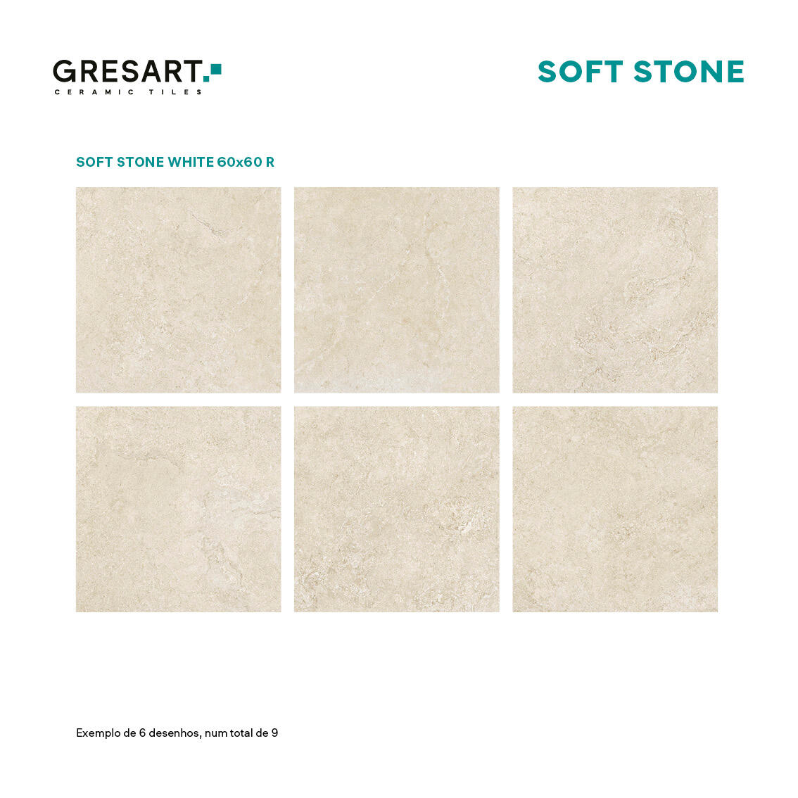 Pavimento cerâmico Gresart Soft Stone branco 60x60 cm - 5