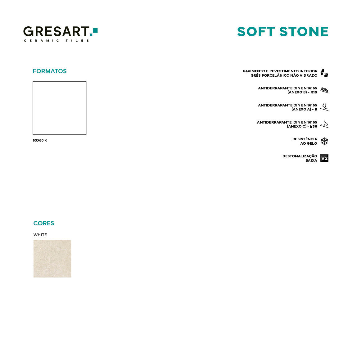 Pavimento cerâmico Gresart Soft Stone branco 60x60 cm - 3