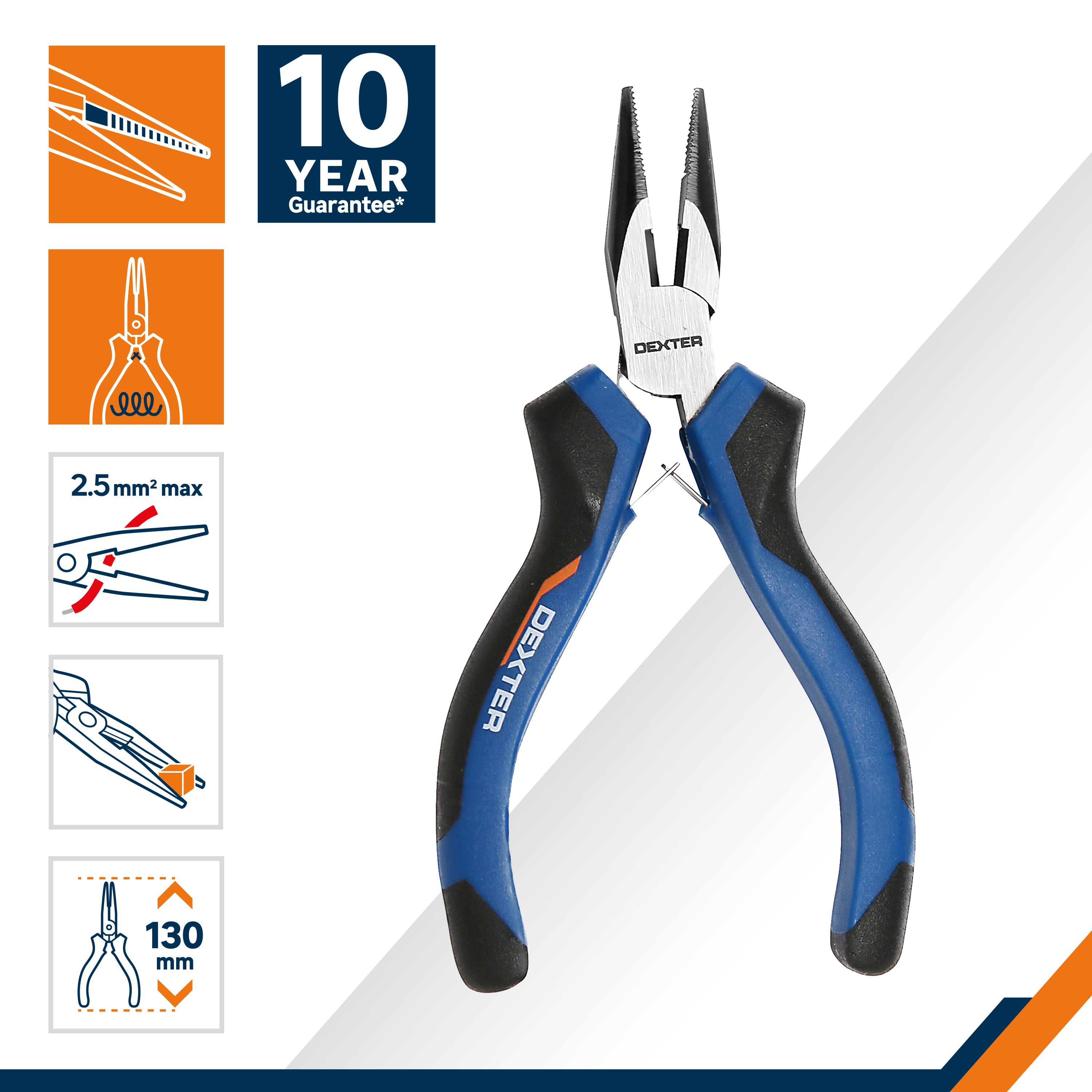 Mini-pince à bec long sans protection électrique DEXTER 856543, 80 mm - 2