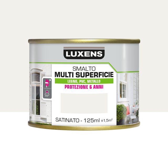 Vernice da esterno antigoccia per legno e plastica e ferro LUXENS Multisuperficie bianco ral9016 satinato, 0.125 l