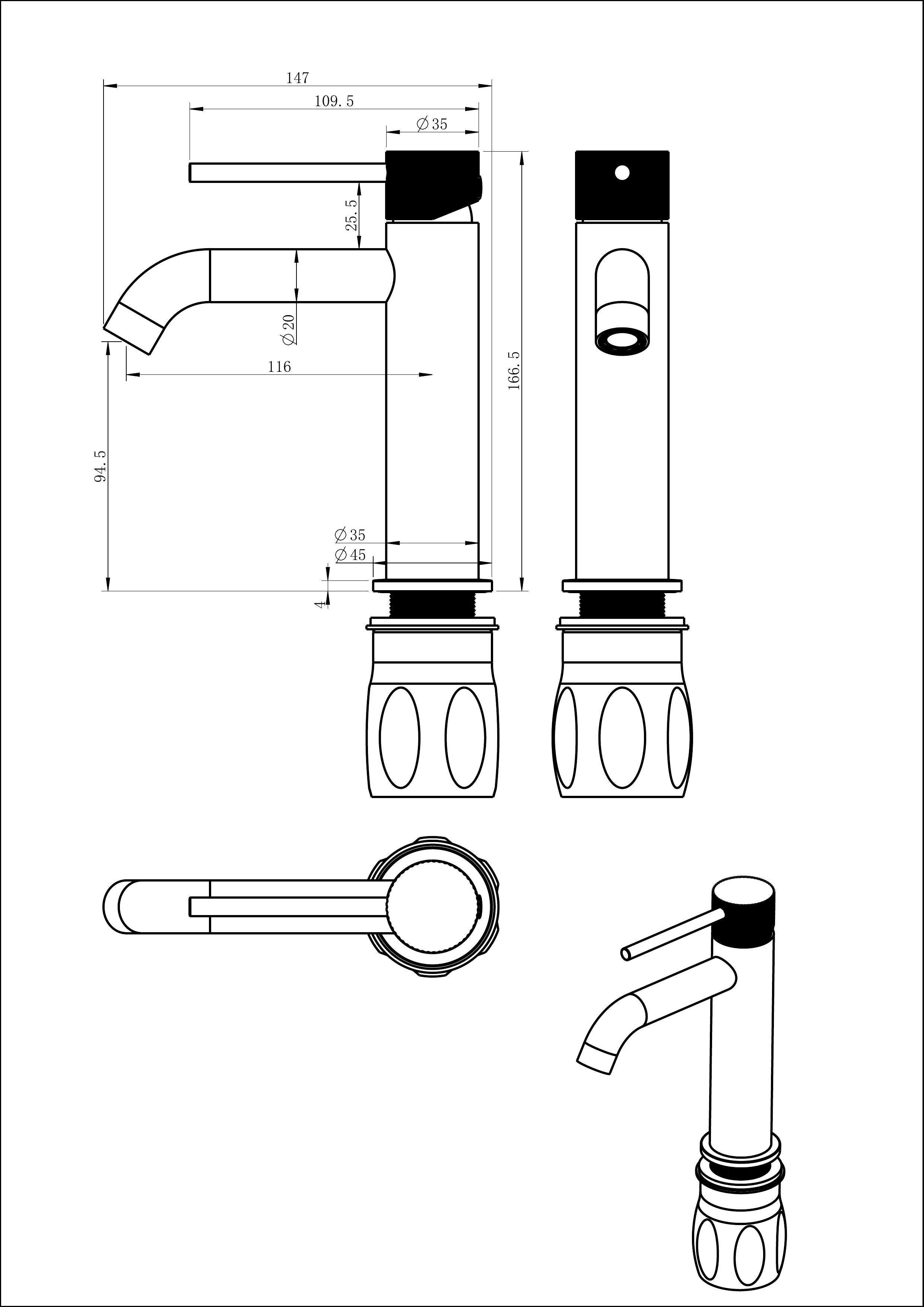 Mitigeur de lavabo cuivre M, bonde incluse, Esseline, ESSEBAGNO - 4