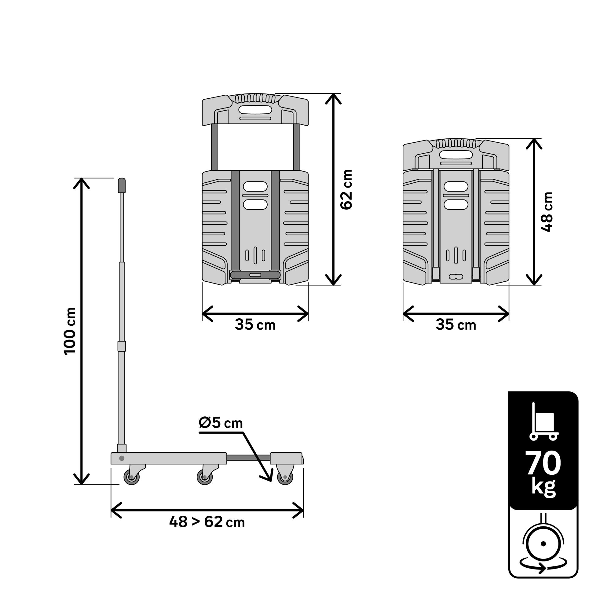 Platforma cu roti Standers, pliabila, otel, 35 x 48 cm, sarcina max 70 ...