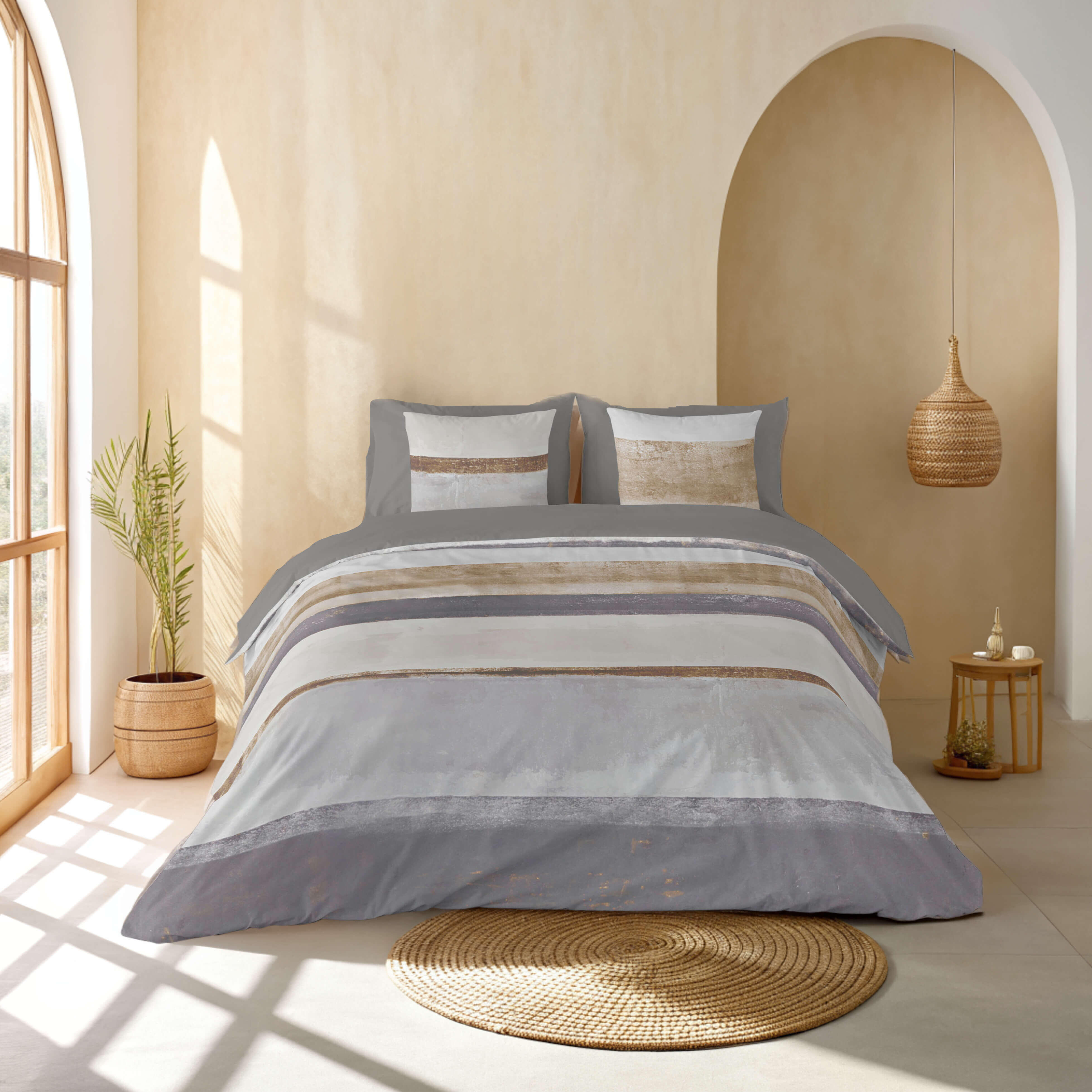 Funda nórdica + 1 funda de almohada alan algodón 144 hilos rayas multicolor para cama de 135 cm