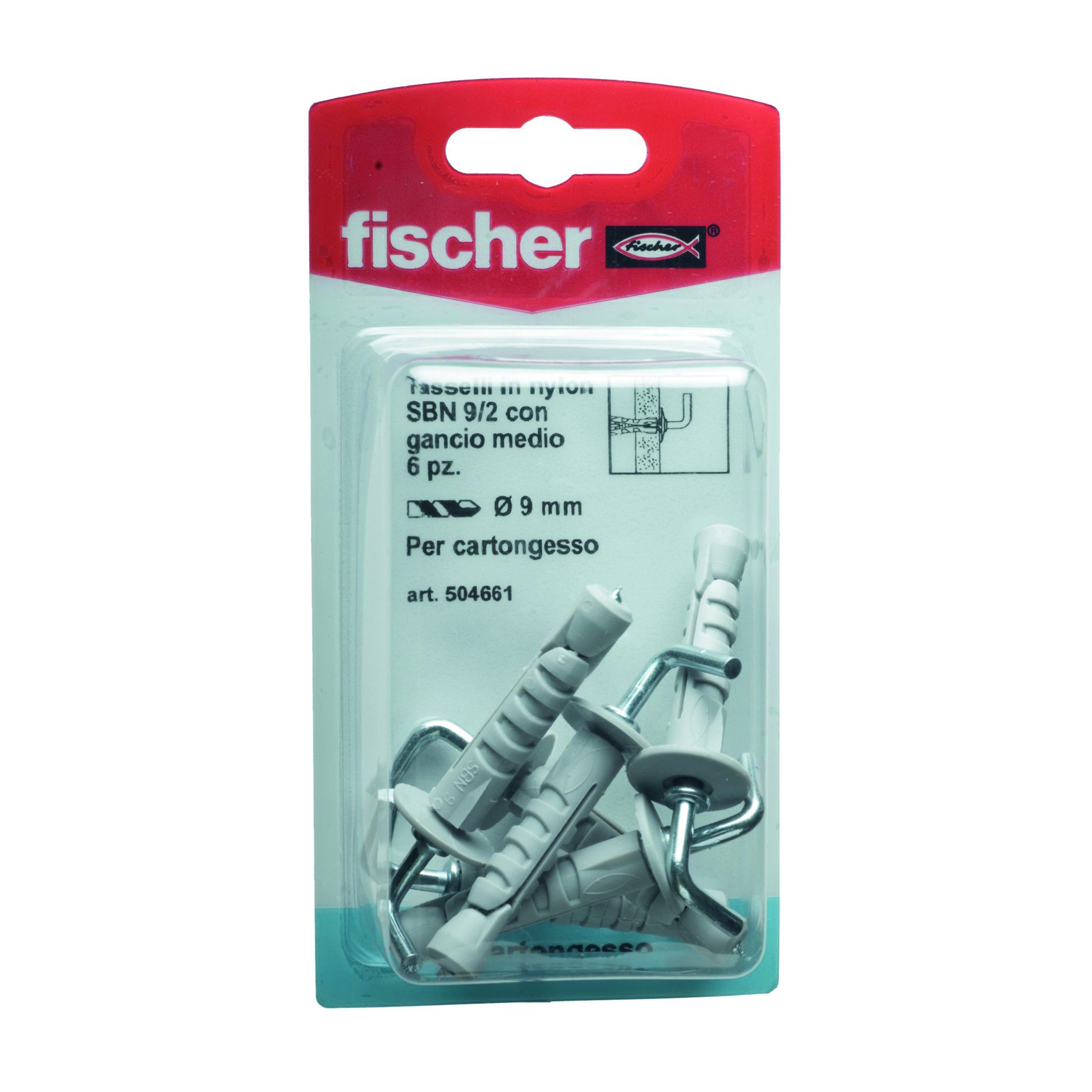 Set di tasselli con gancio a L FISCHER SBN 9/2 K cartongesso- L.azz in nylon ø 9 mm, 6 pezzi - 2
