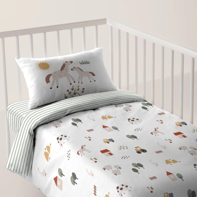 Funda nórdica reversible Farm Life algodón 144 hilos para cunas de 60 cm