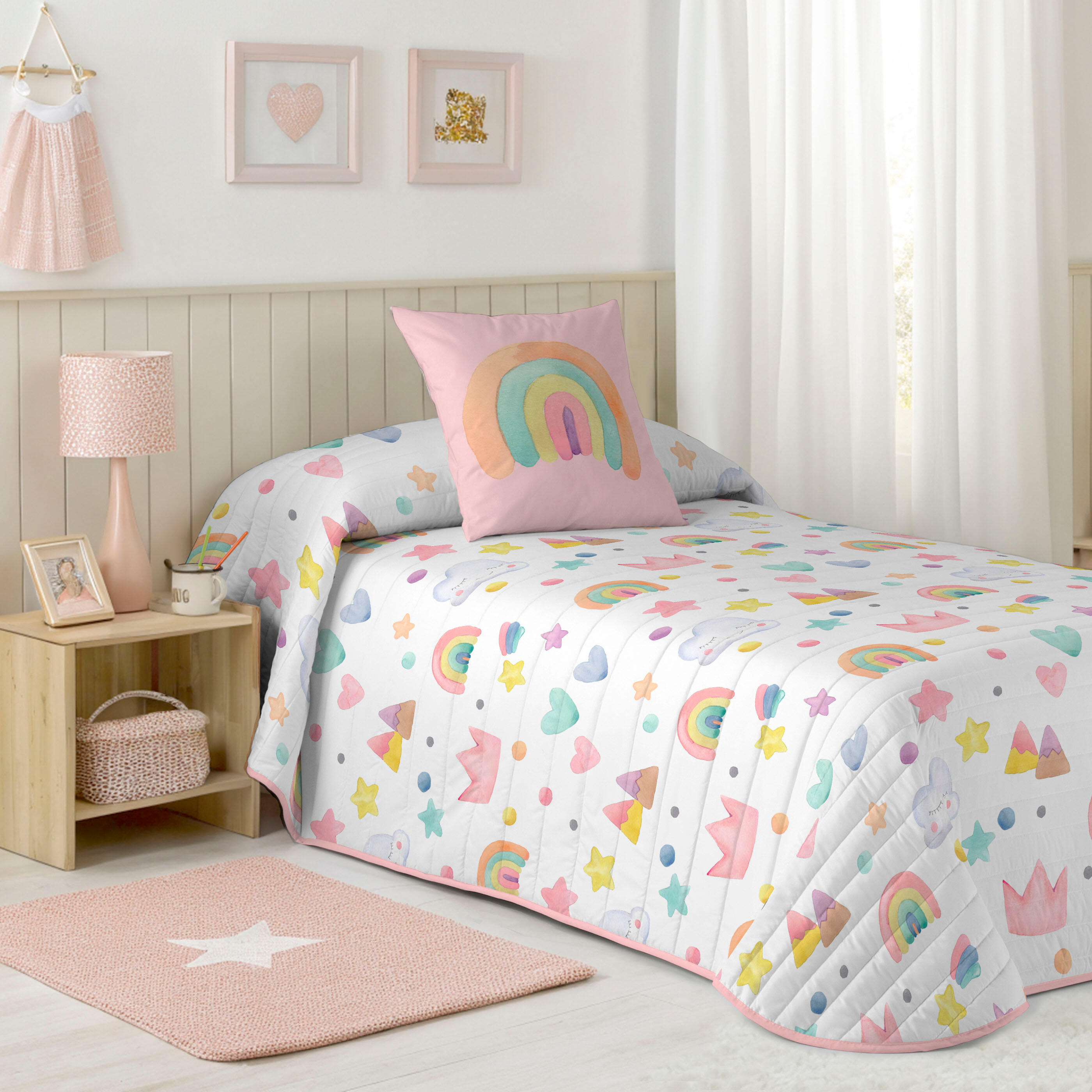 Colcha bouti reversible confetti de algodón de 144 hilos para cama de 105 cm