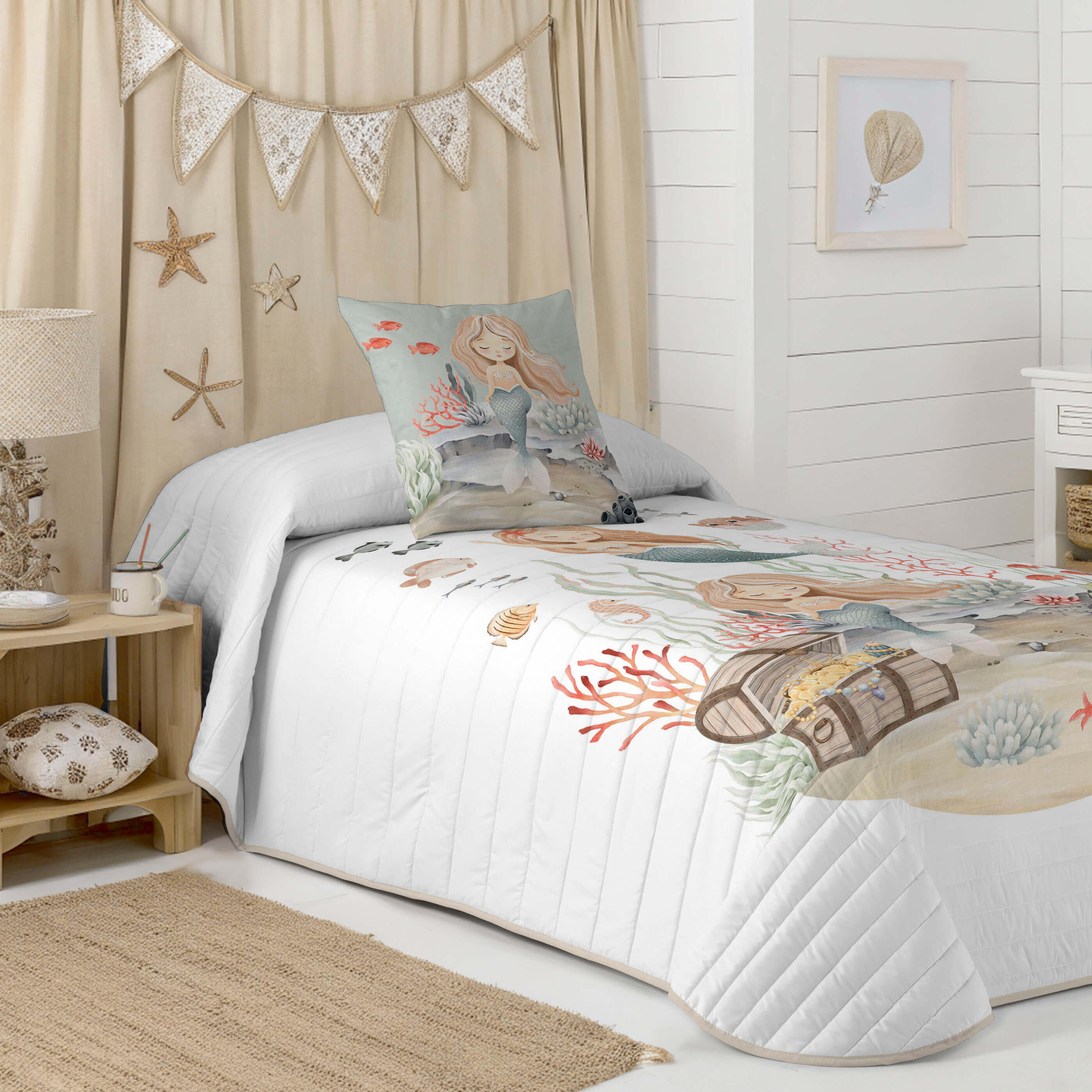 Colcha bouti reversible athina de algodón de 144 hilos para cama de 90 cm