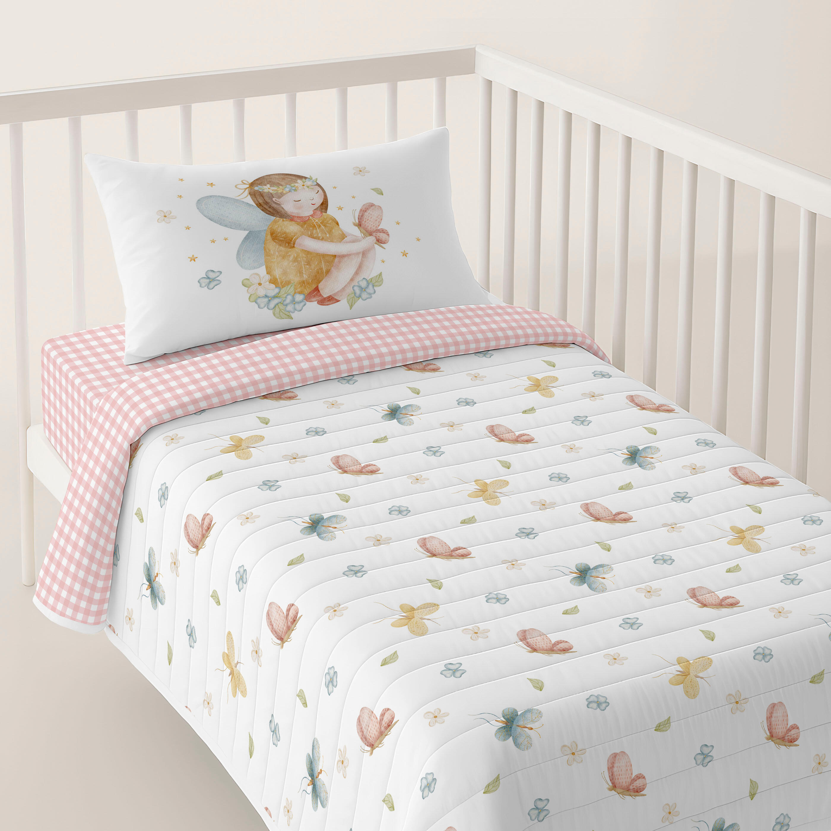 Colcha bouti reversible para cuna lorian de algodón de 144 hilos para cama de 80 cm