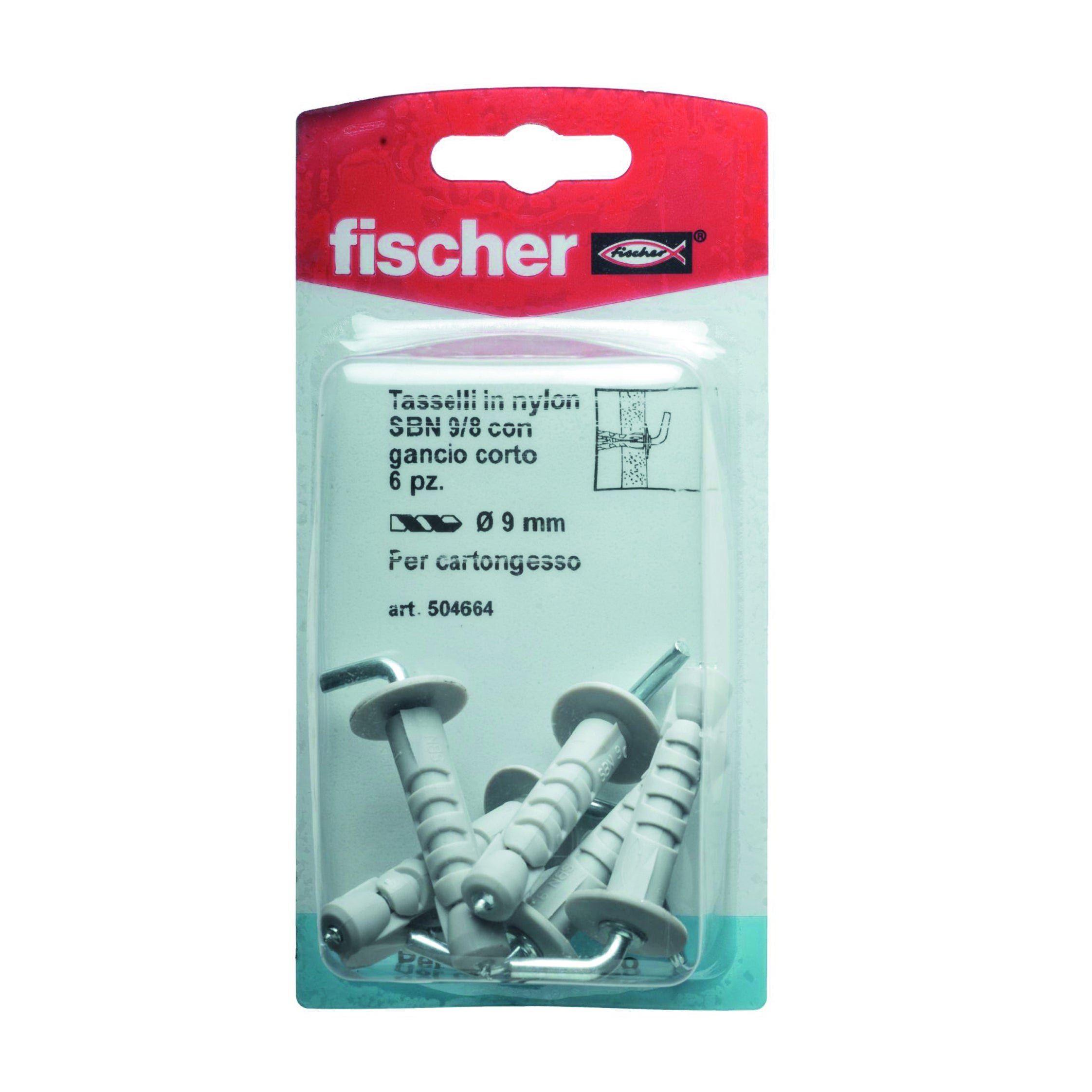 Set di tasselli con gancio a L FISCHER SBN 9/8 K cartongesso- L.azz in nylon ø 9 mm, 6 pezzi - 2