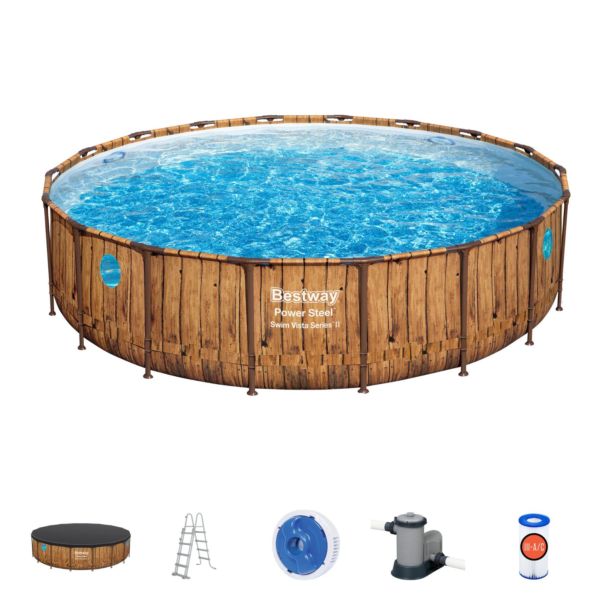 piscina tubular de acero marron redonda o 549x549x122 m con depuradora de cartucho y escalera de seguridad bestway