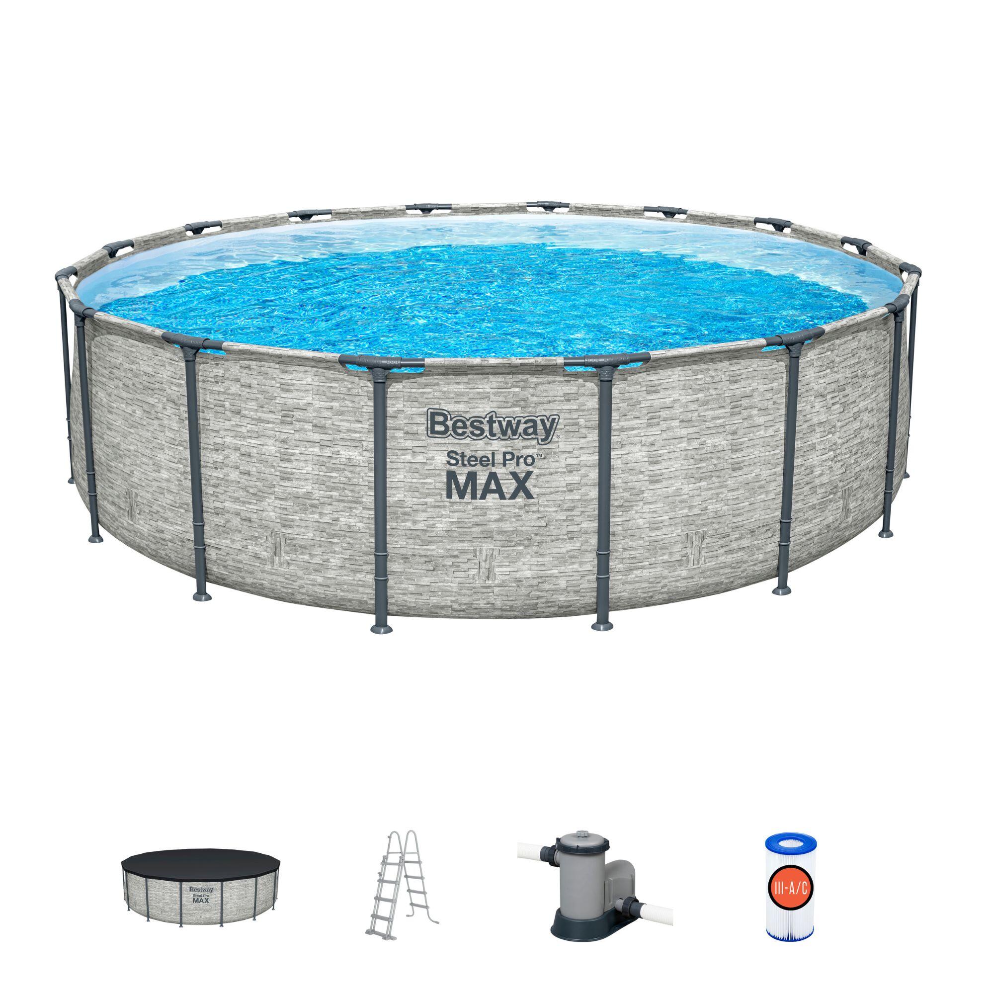 piscina tubular de acero gris redonda o 488x482x122 m con depuradora de cartucho y escalera de seguridad bestway