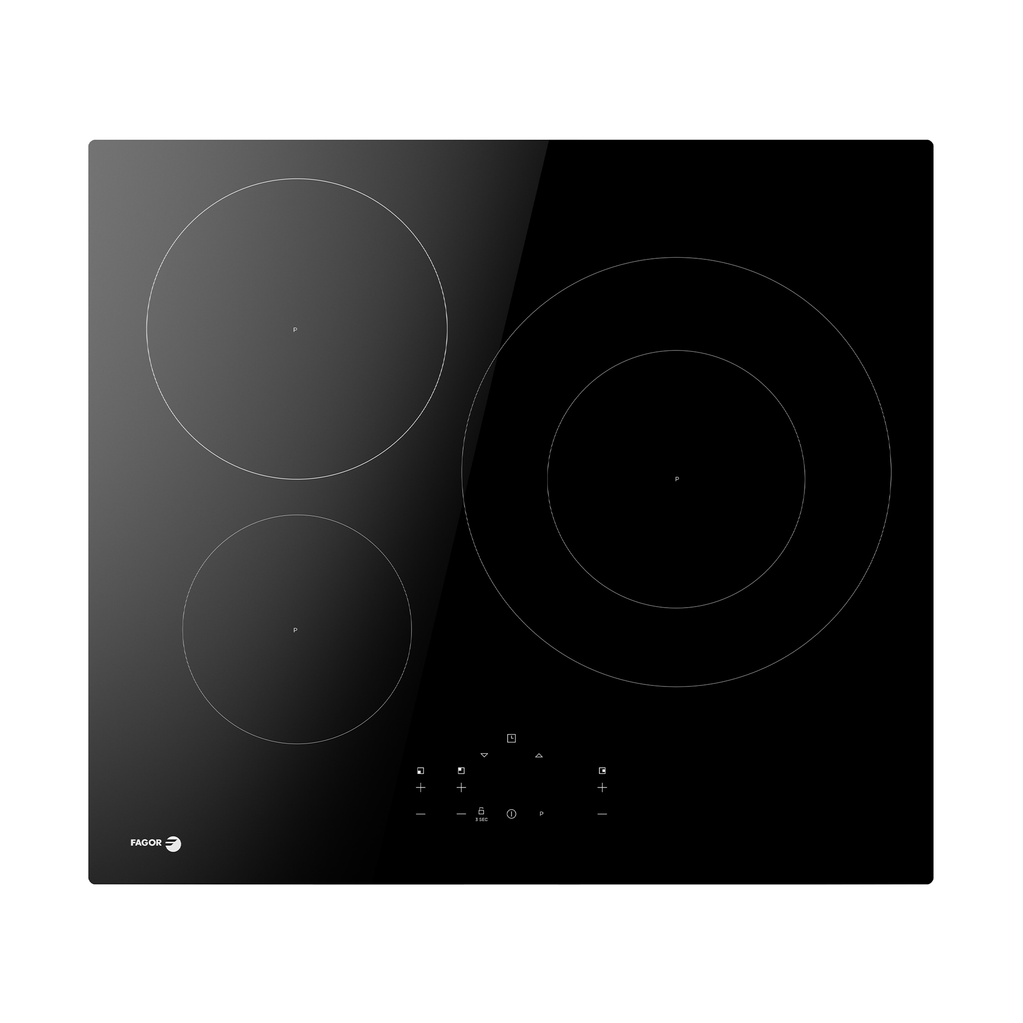 placa de induccion fagor 3if-332ac con 3 zonas de coccion zona grande de 30cm 7400 w negro 60cm