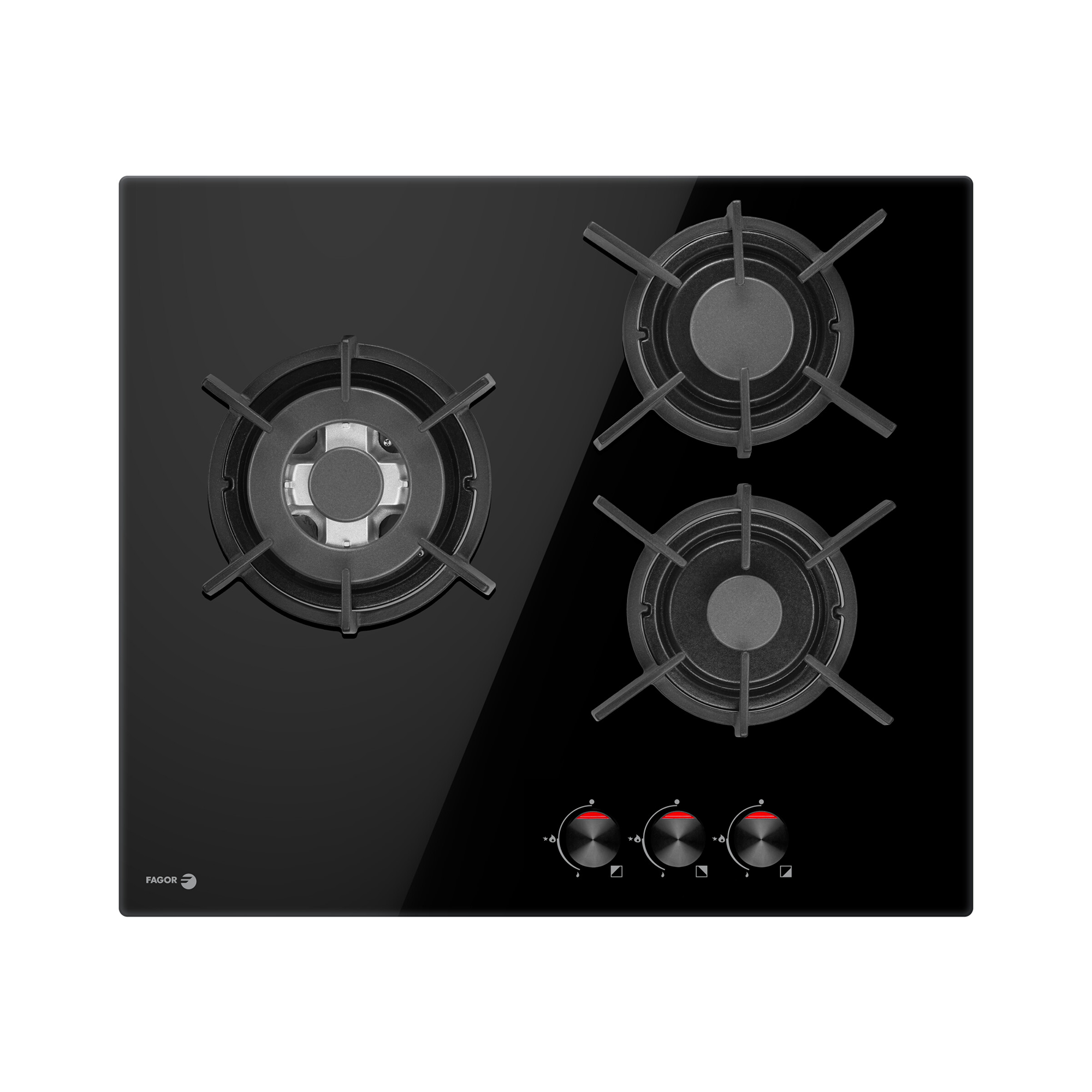 placa de gas fagor 3cfi-3glspb 3 zonas de coccion gas natural gas butano cristal negro con encendido integrado 60cm