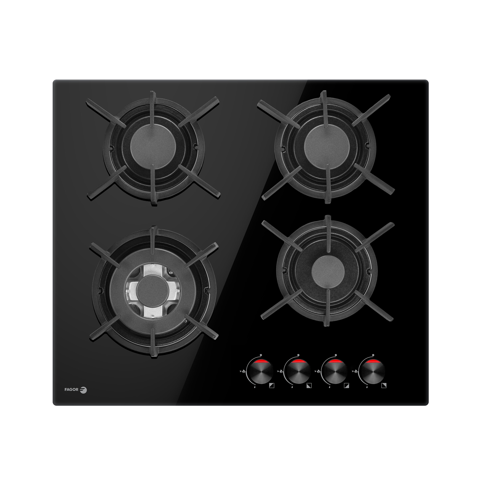 placa de gas fagor 3cfi-4glspb 4 zonas de coccion gas butano gas natural cristal negro con encendido integrado 60cm