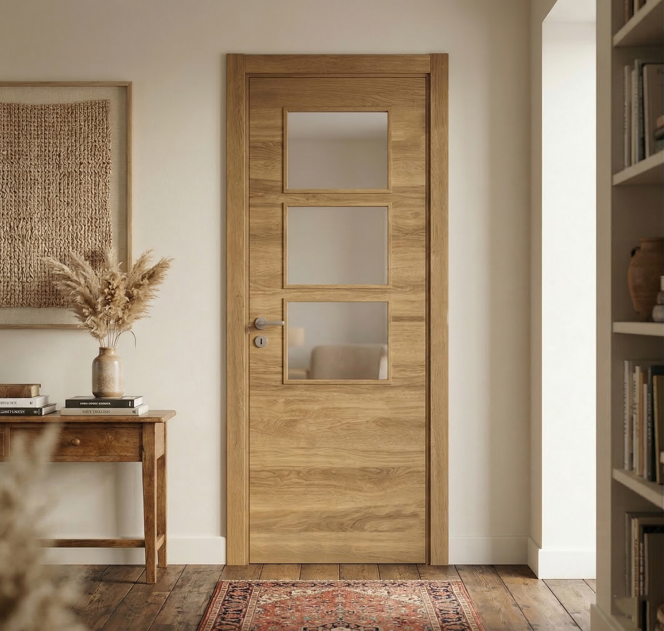 PUERTA ABATIBLE EN BLOCK VINILO NOGAL ACRISTALADA 72,5CM DERECHA - 2