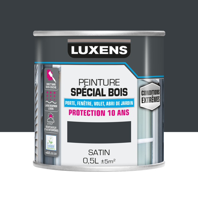 Peinture extérieure bois, Protection 4 ans LUXENS marron satiné 0.5l