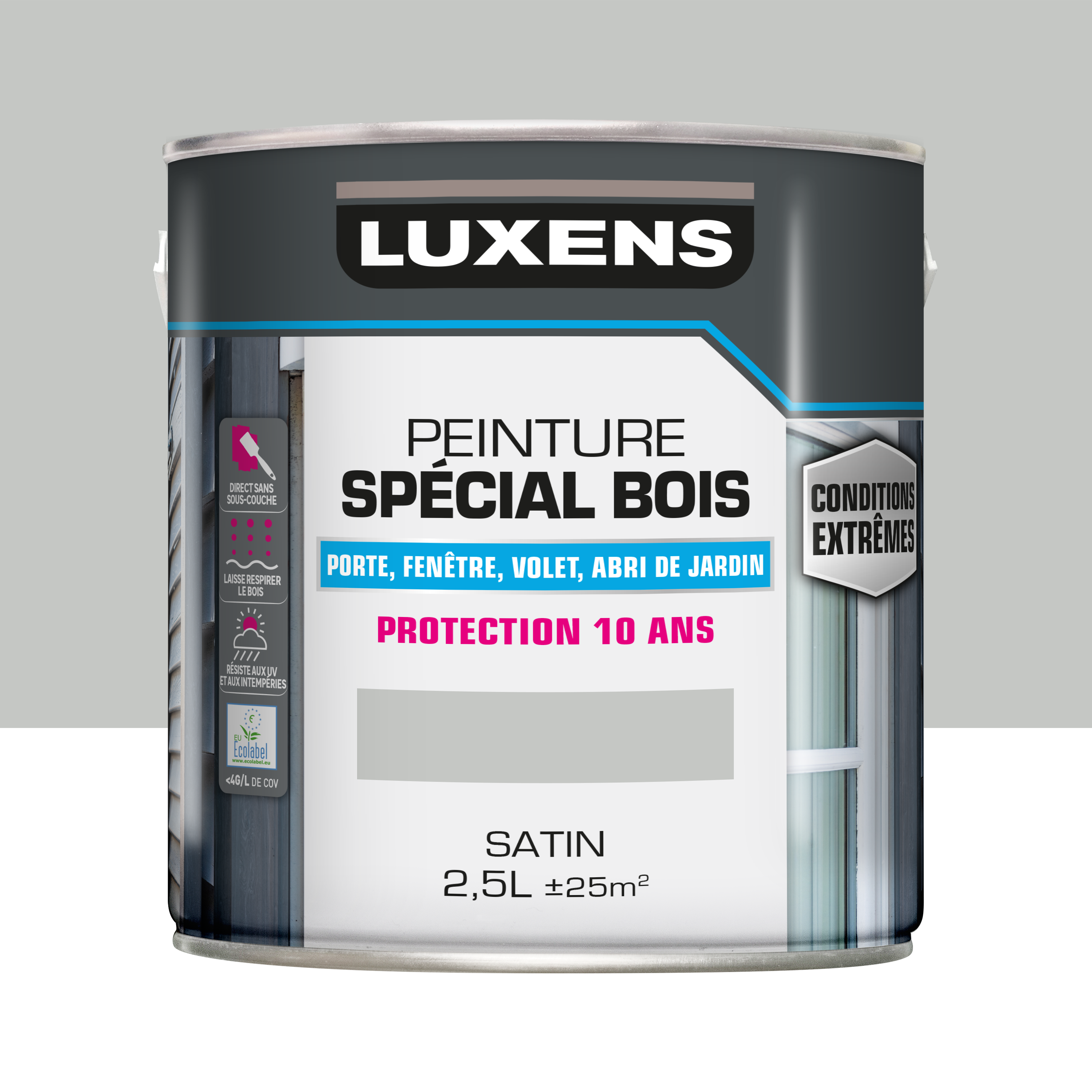 Peinture extérieure bois, mdf, osb Conditions extrêmes LUXENS gris clair satiné | Leroy Merlin