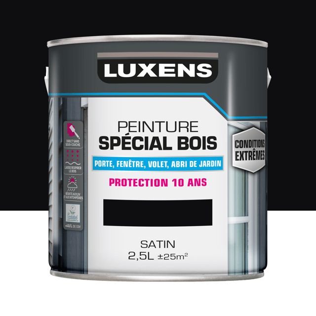 Peinture extérieure bois, mdf, osb Conditions extrêmes LUXENS noir satiné 2.5L