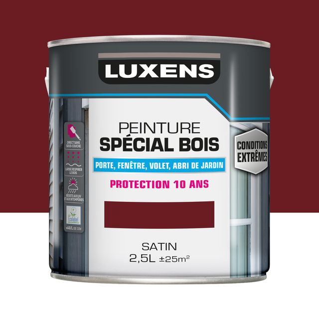 Peinture extérieure bois, mdf, osb Conditions extrêmes LUXENS rouge basque satin