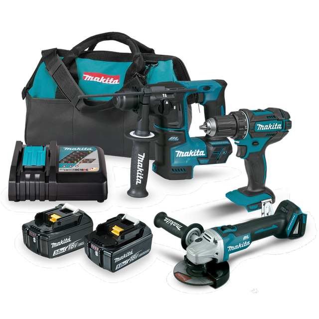 PACK TALADRO DDF482 + MARTILLO DHR171 + MINIAMOLADORA DGA504 18V MAKITA