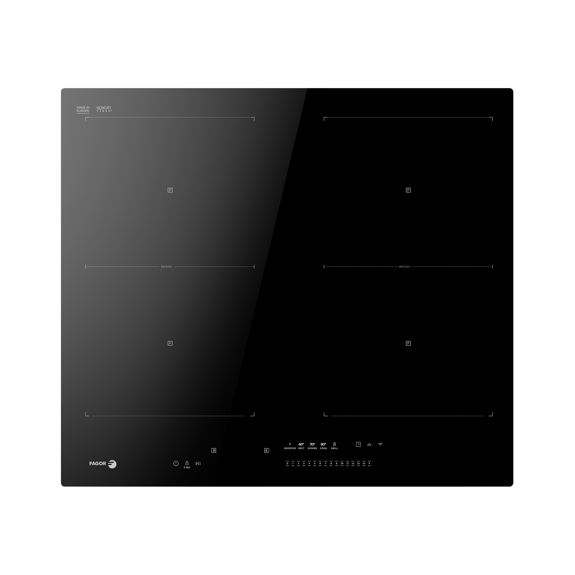 placa de induccion fagor 4if-zone40bs con 4 zonas de coccion 7350 w negro 60cm