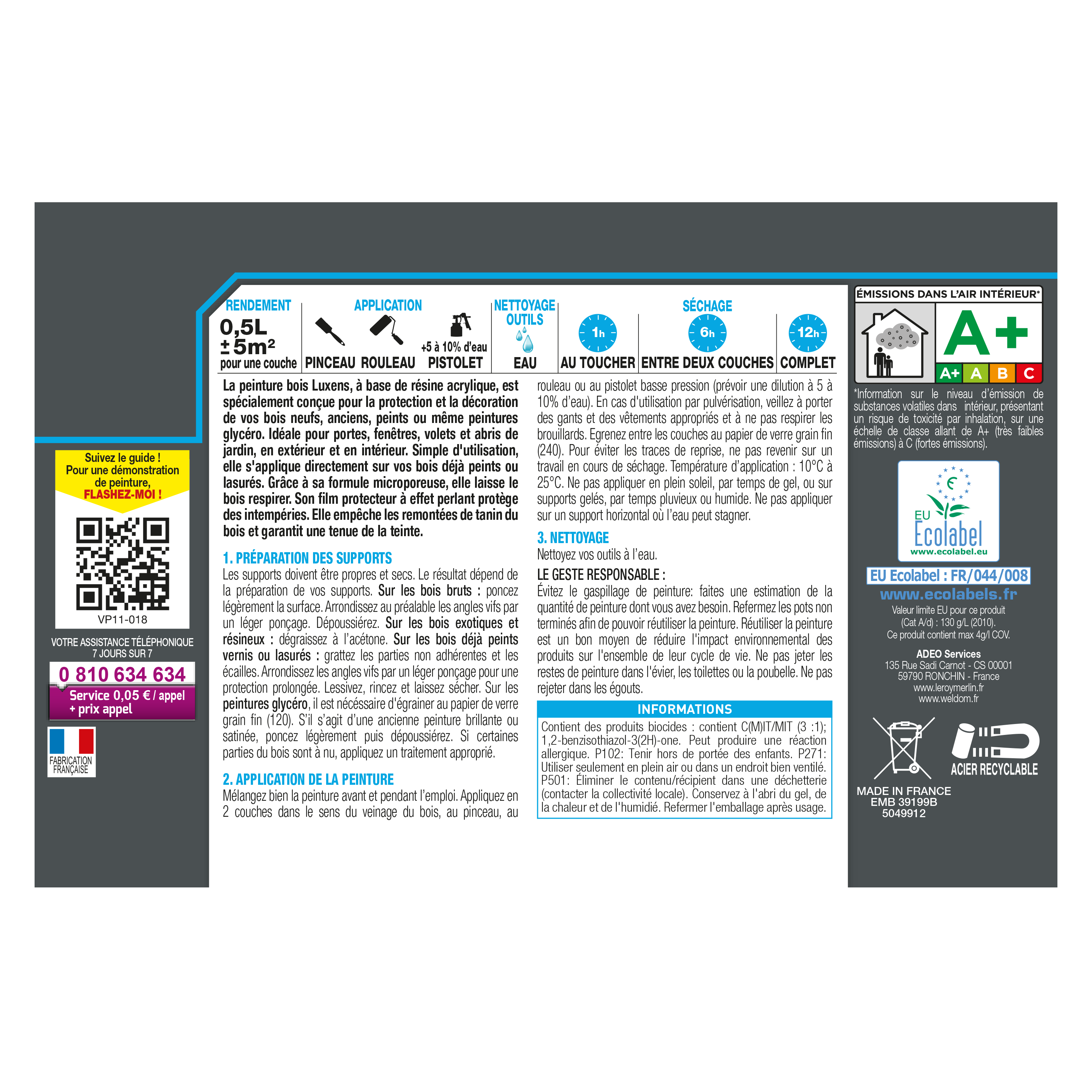 Peinture extérieure bois, mdf, osb Conditions extrêmes LUXENS vert mousse satiné - 3