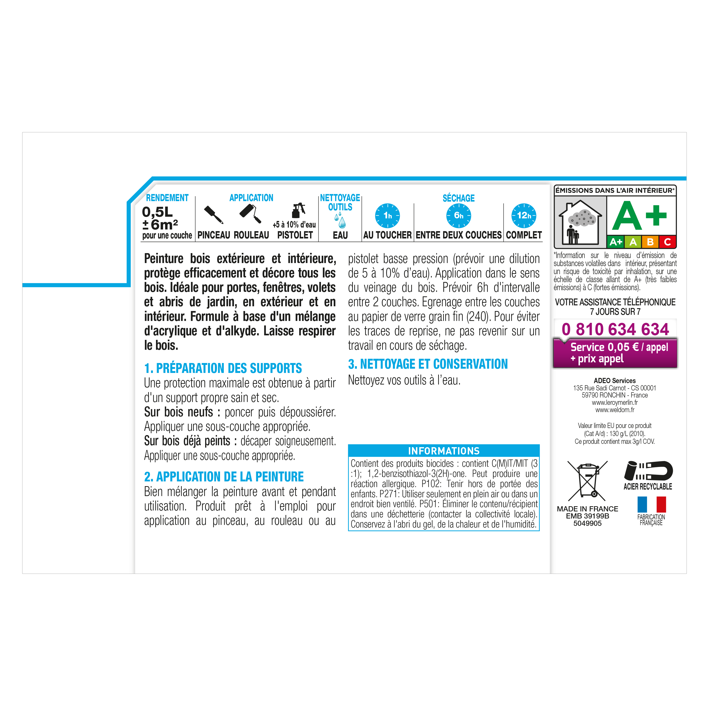 Peinture extérieure bois, Protection 4 ans LUXENS blanc satiné 0.5l - 3