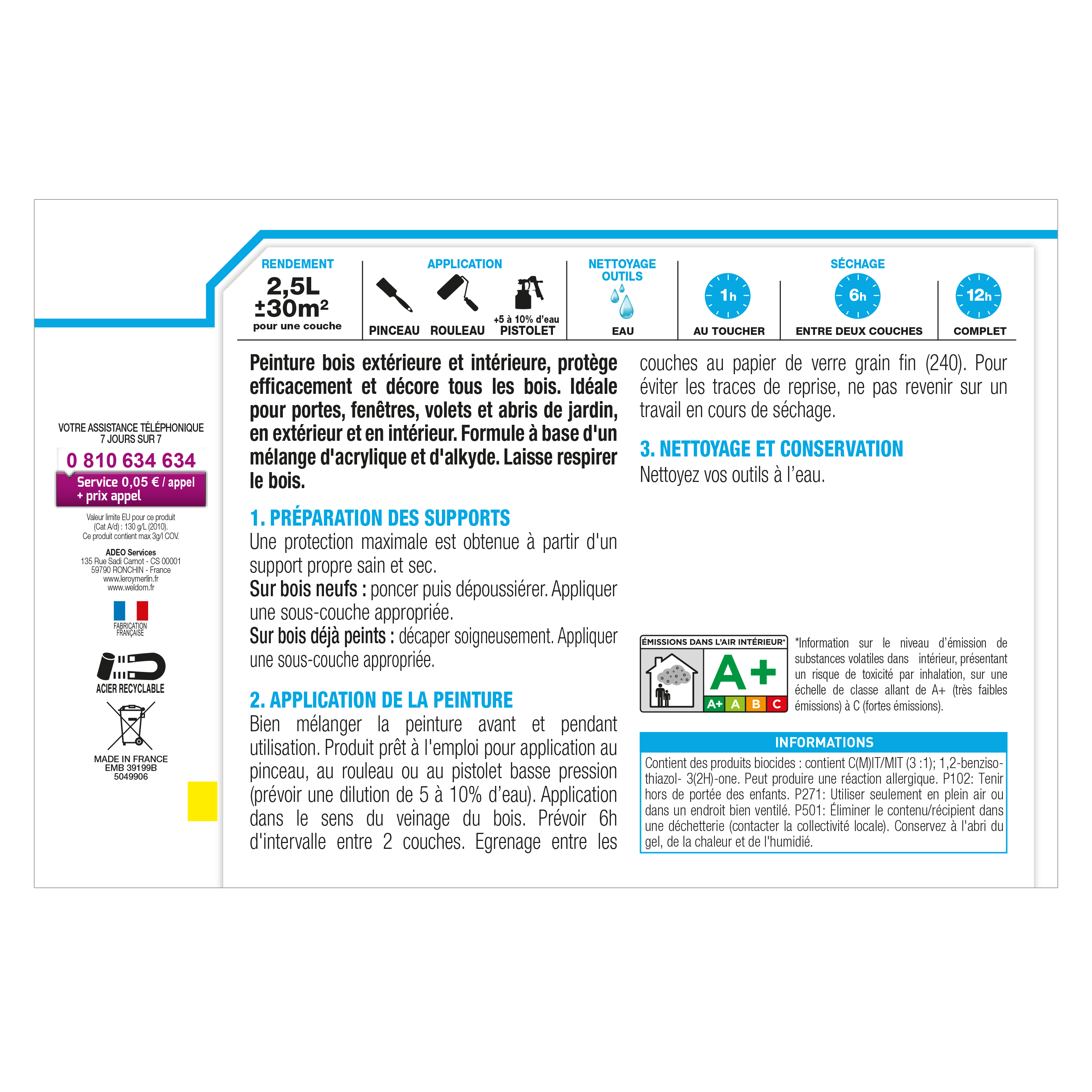 Peinture extérieure bois, Protection 4 ans LUXENS marron satiné 2.5l - 3