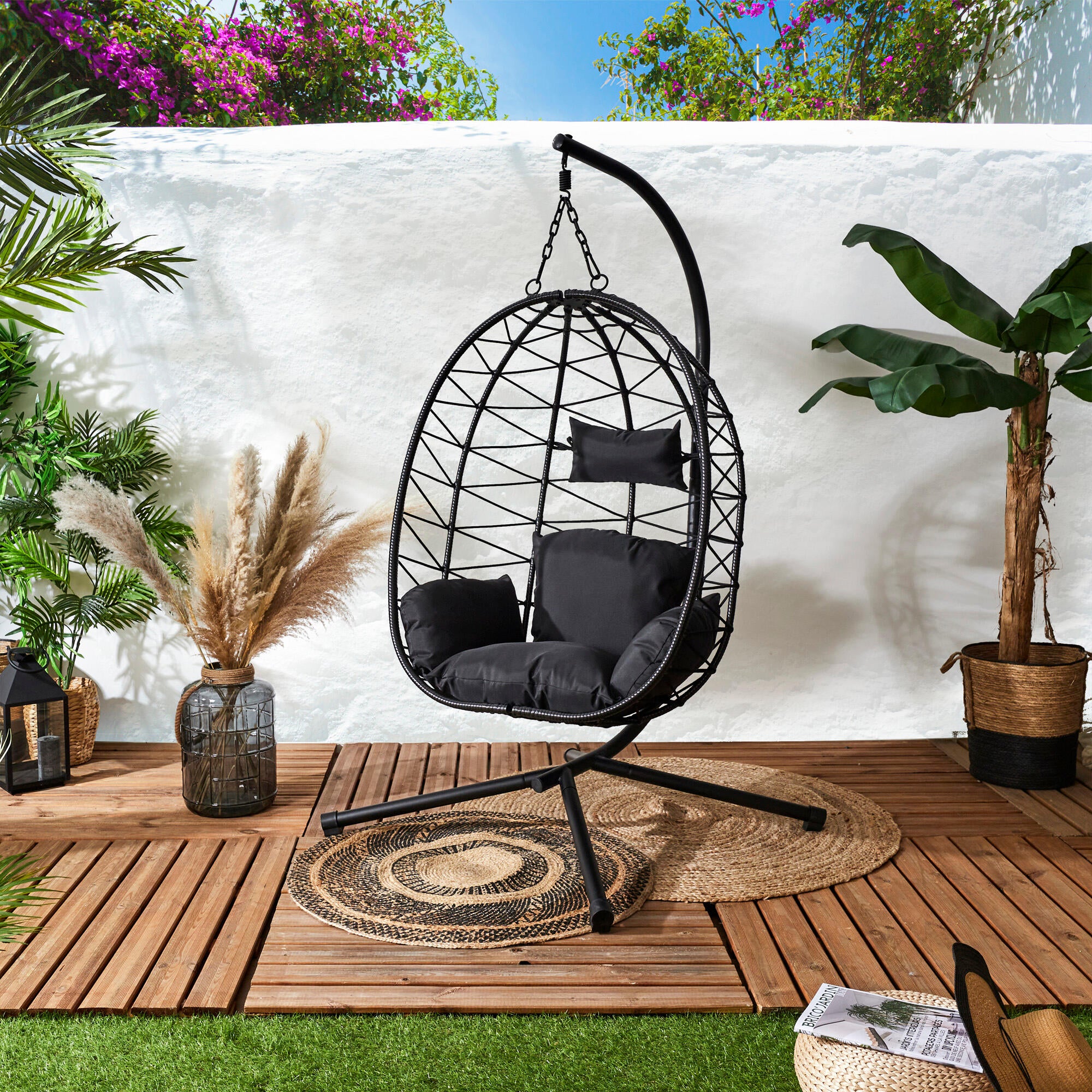 Silla colgante para jardín zadar negro 88x60x109 cm