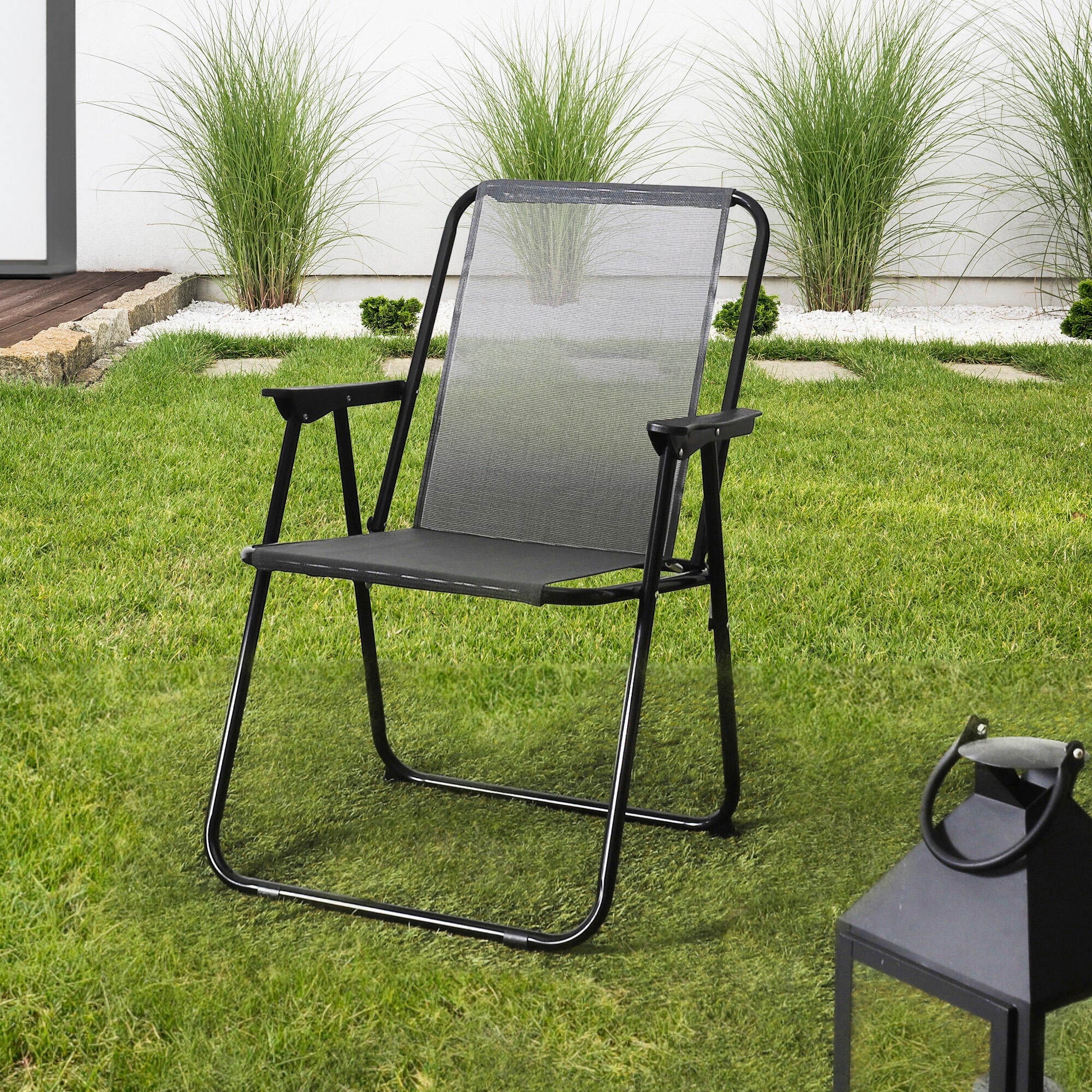 pack 4 sillas de jardin sin cojin de acero essentiel gris the home deco factory