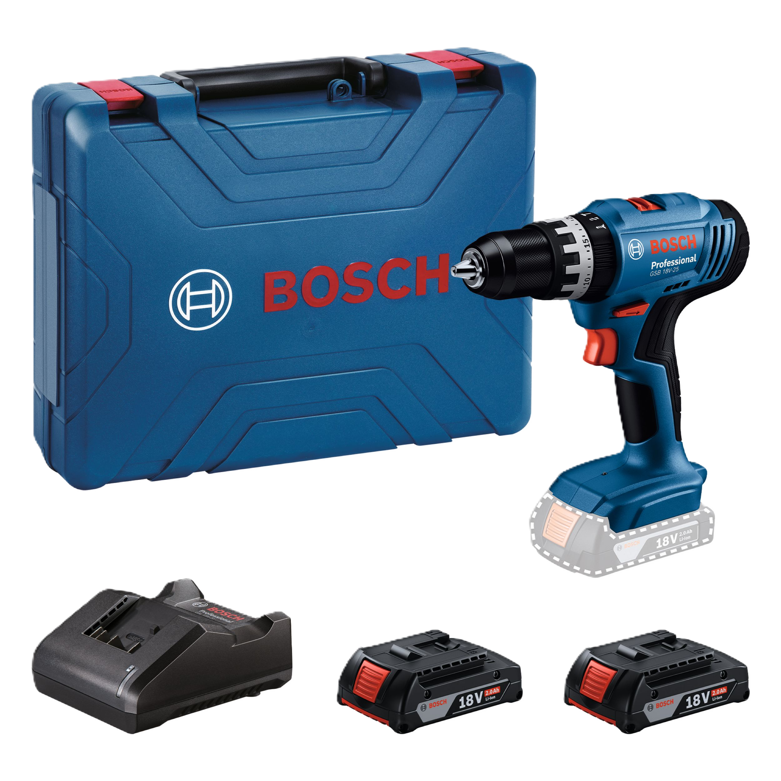 Wiertarko-wkrętarka akumulatorowa 18V 56Nm 2x2Ah GSB 18V-25 BOSCH
