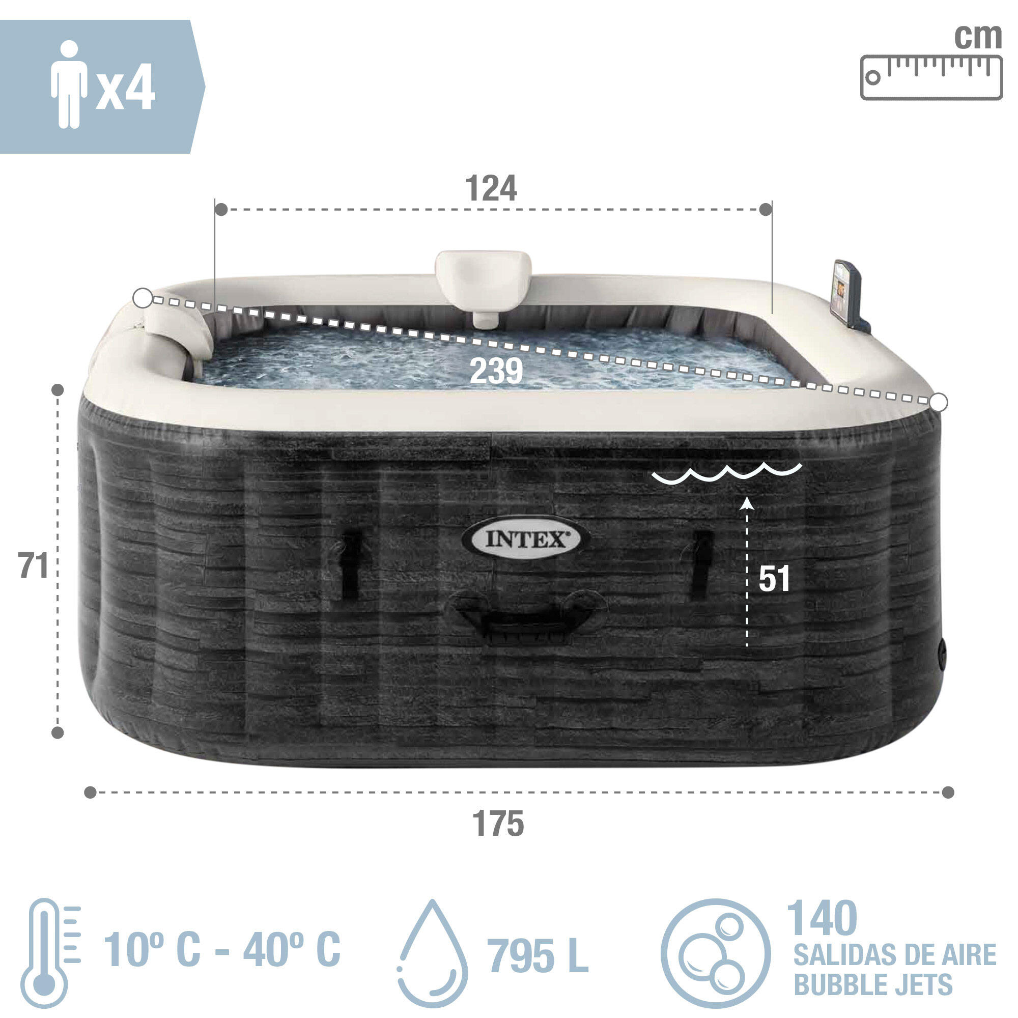 	
Spa nflável Greystron Delux 175x175x71 cm Intex - 8
