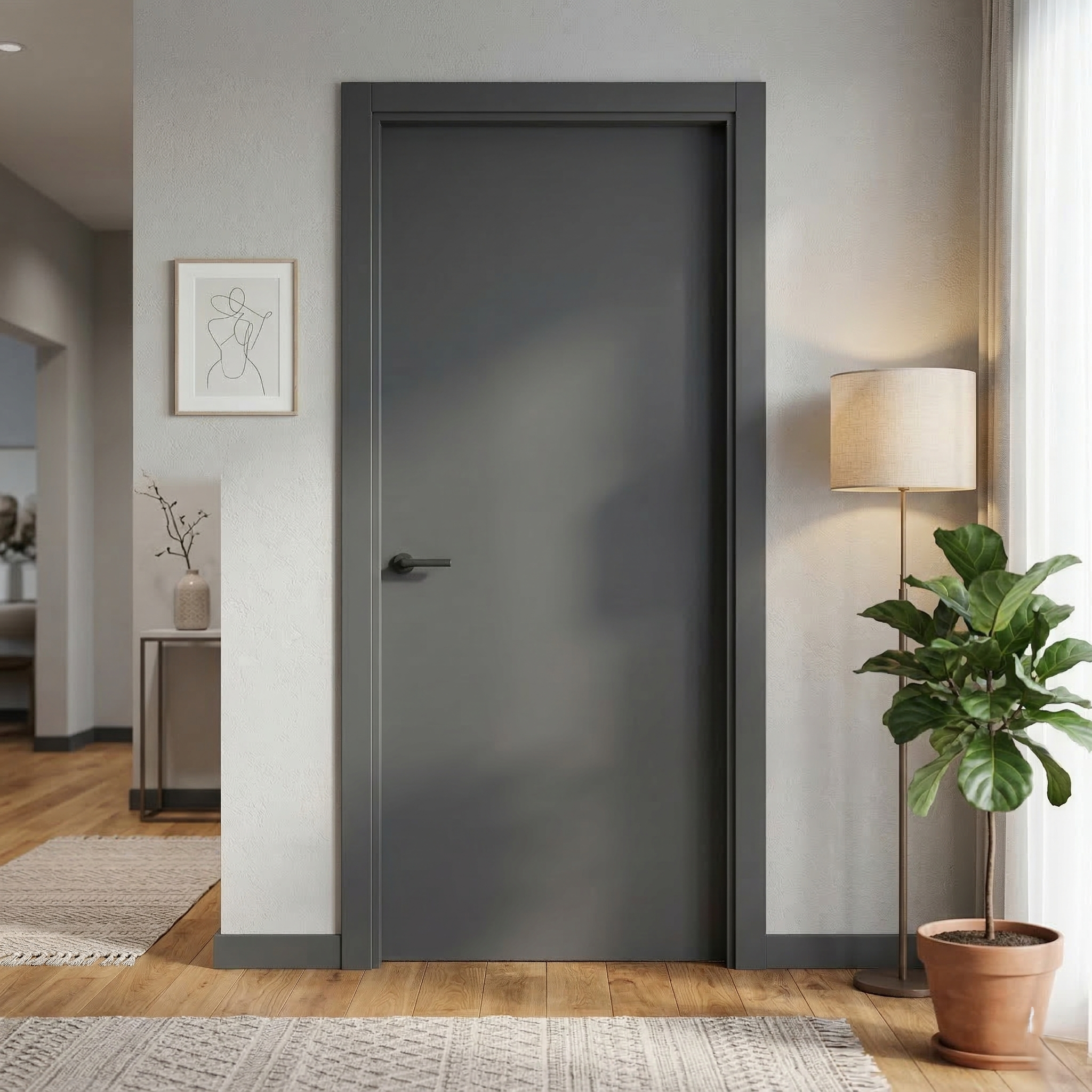 PUERTA INTERIOR EN BLOCK VINILO GRIS CIEGA  80.5CM DERECHA  - 2