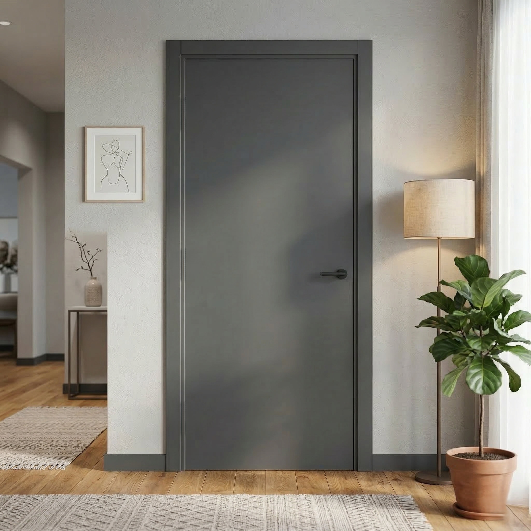 PUERTA INTERIOR EN BLOCK VINILO GRIS CIEGA  80.5CM IZQUIERDA  - 2