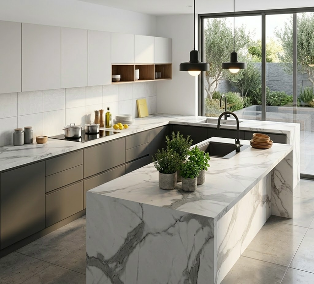 ENCIMERA ACABADO CALACATTA BLANCO 360 X 63 X 3,8 CM