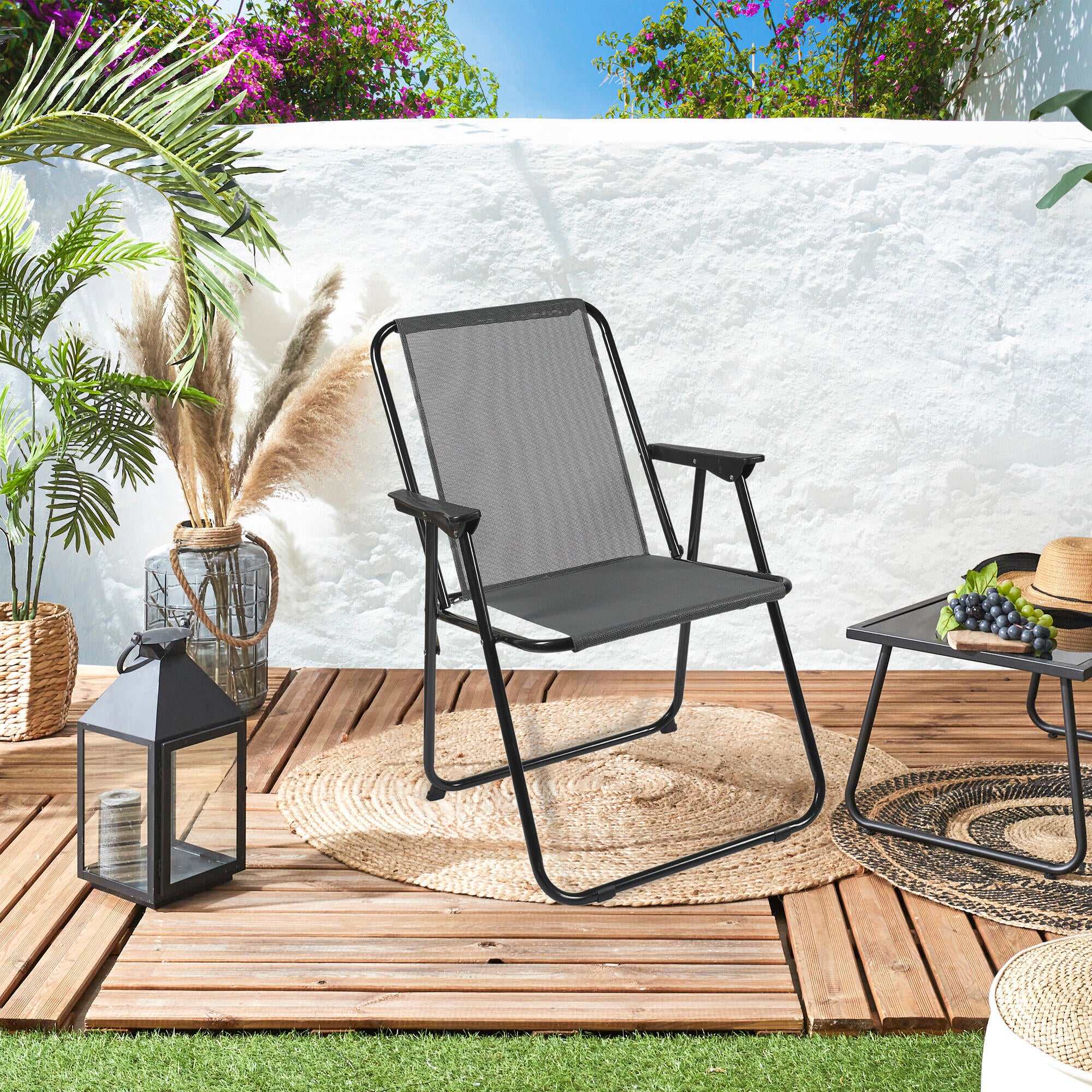 pack 4 sillas de jardin sin cojin de acero essential gris the home deco factory