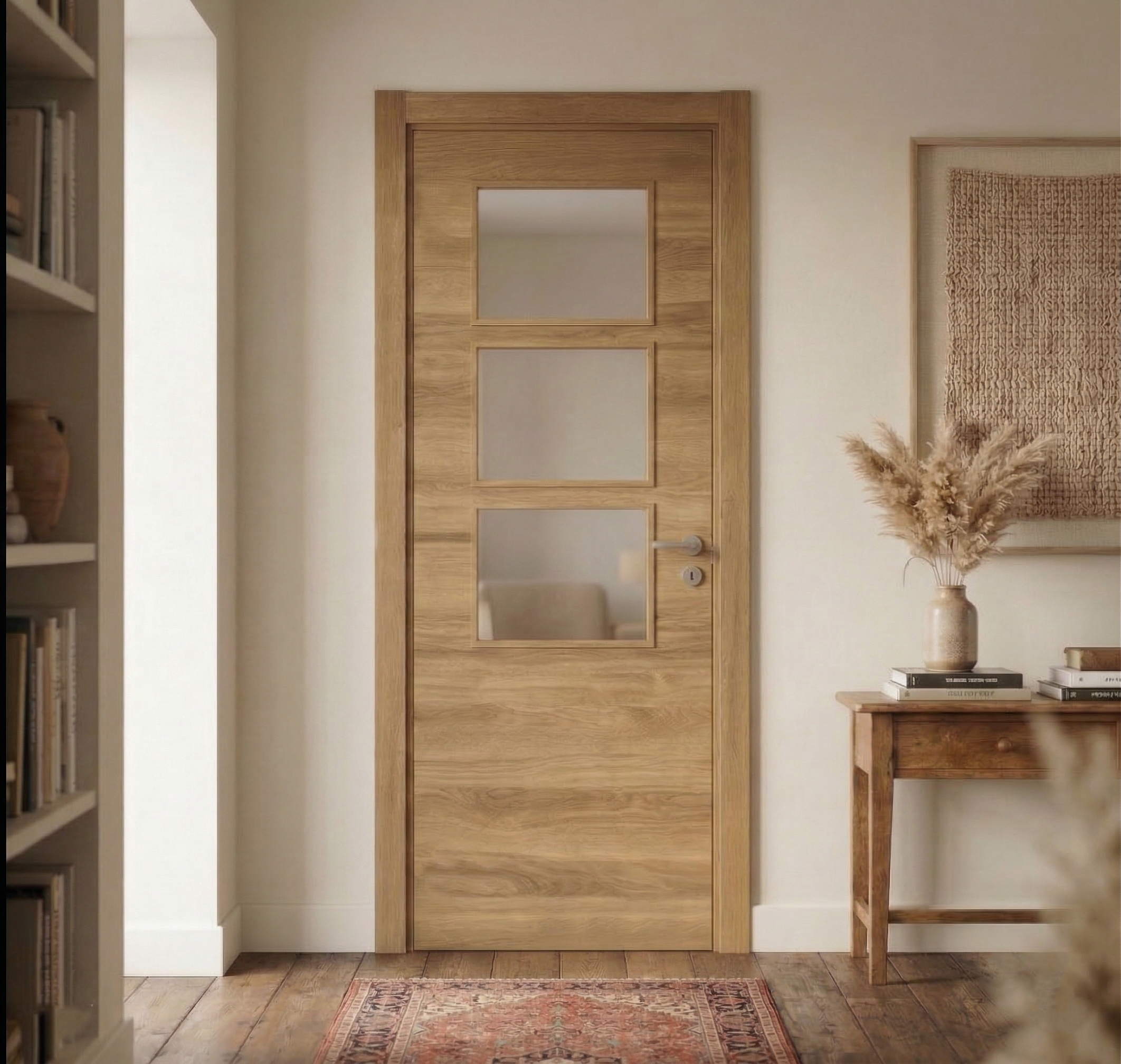 PUERTA ABATIBLE EN BLOCK VINILO NOGAL ACRISTALADA 82,5CM IZQUIERDA - 2