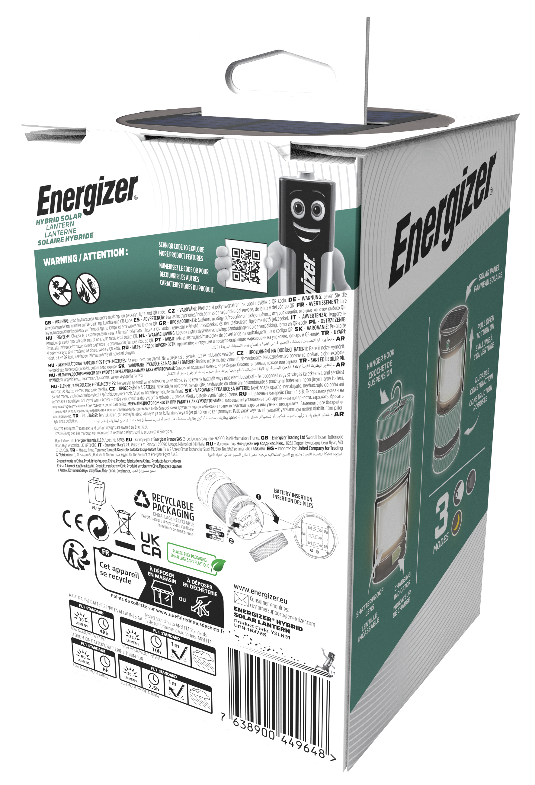 Linterna LED ENERGIZER camping híbrida-solar 500 lúmenes - 20