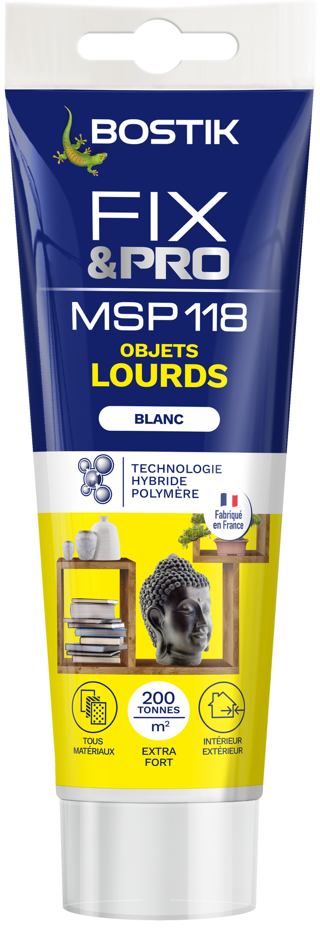 Colle de fixation pâte MS polymère BOSTIK Objets lourds fix&pro blanc, 150ml