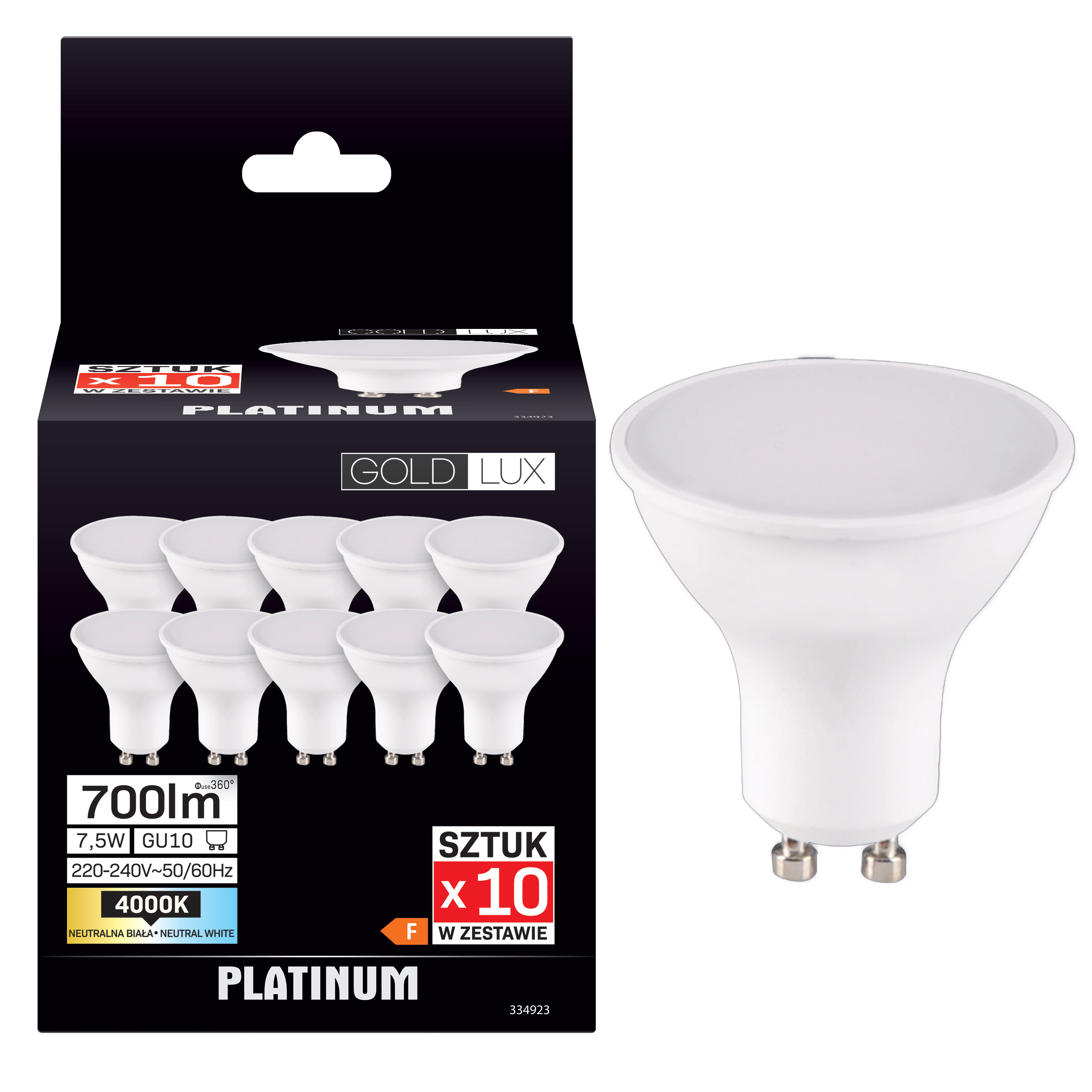 Żarówka LED GU10 10 szt. 7.5 W 700 lm Neutralna biel Goldlux