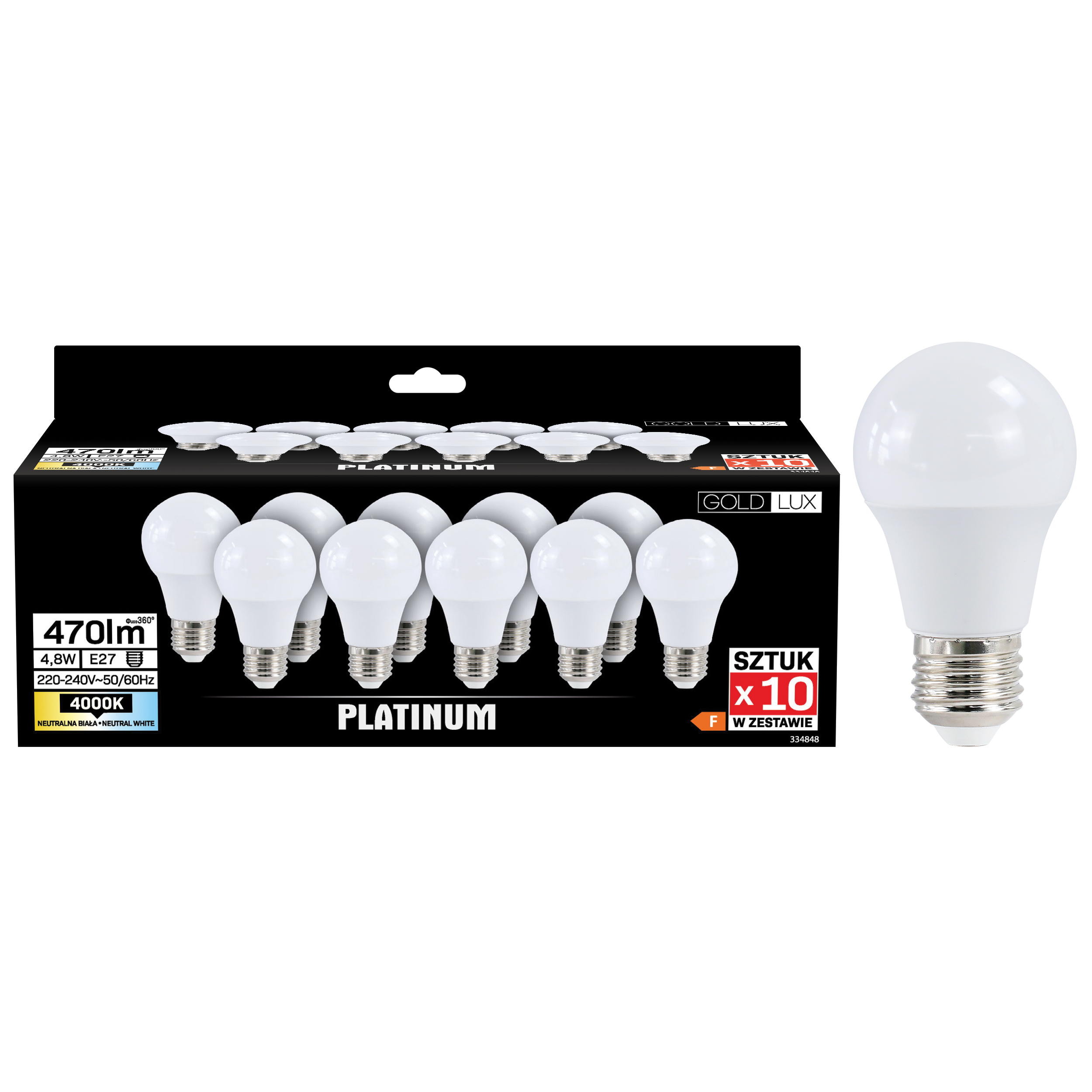 Żarówka LED E27 10 szt. 4,8 W 470 lm Neutralna biel Goldlux