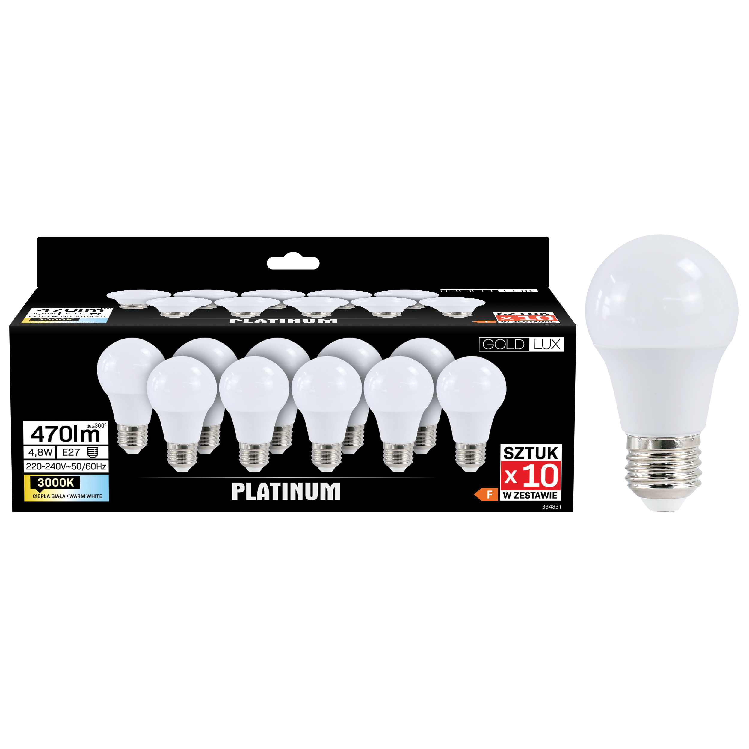 Żarówka LED E27 10 szt. 4,8 W 470 lm Ciepła biel Goldlux