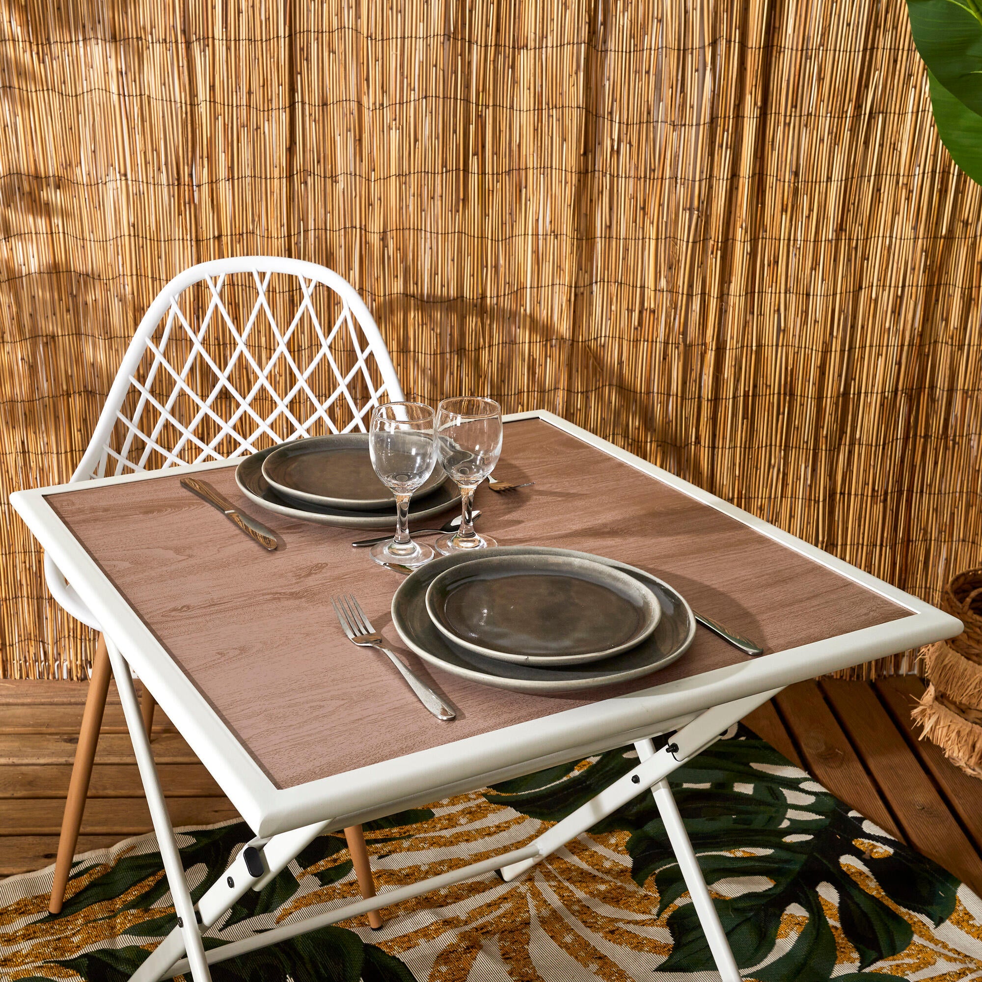 mesa de picnic de acero inoxidable barcelona marron de 70x70x71 cm