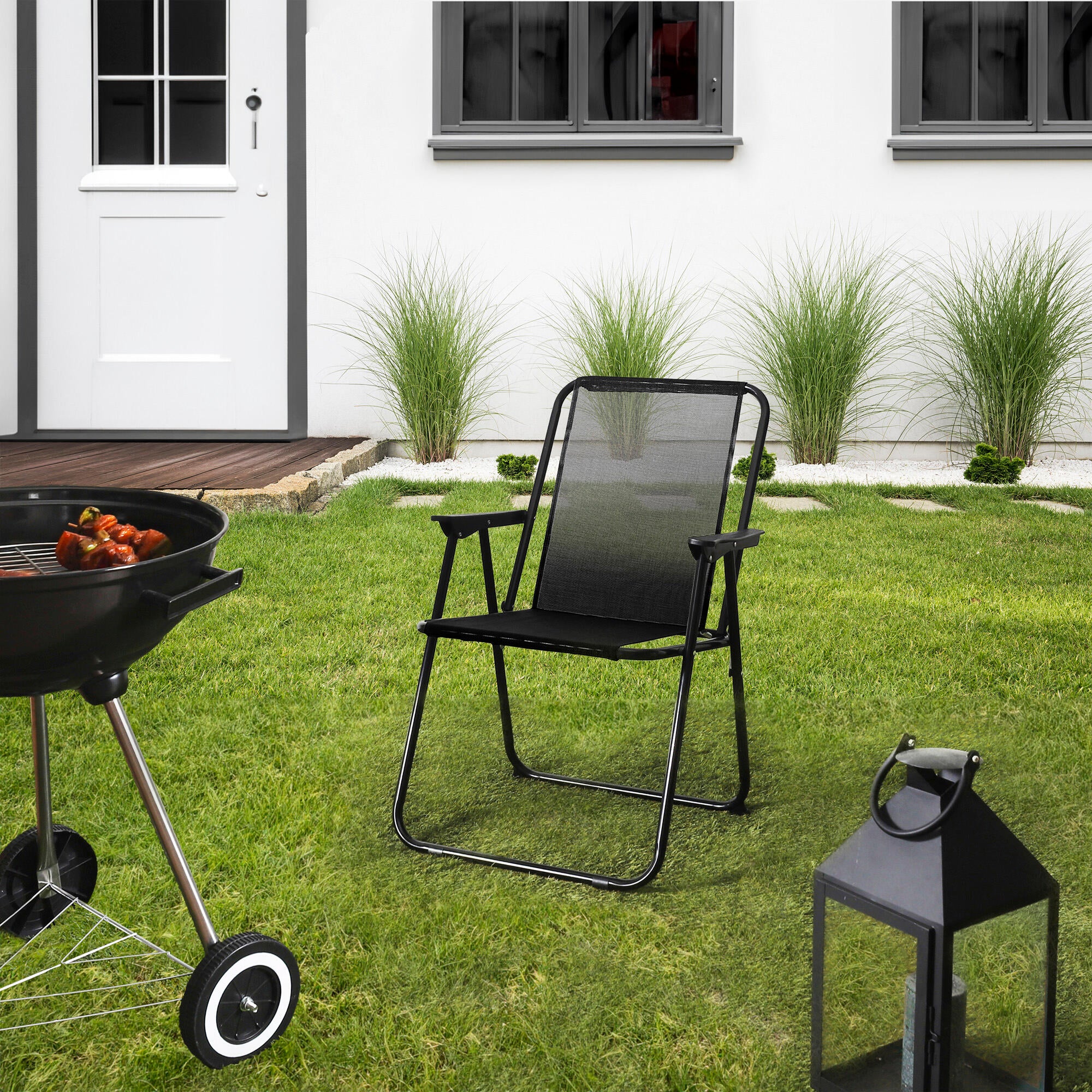 pack 4 sillas de jardin sin cojin de acero the home deco factory negro naterial